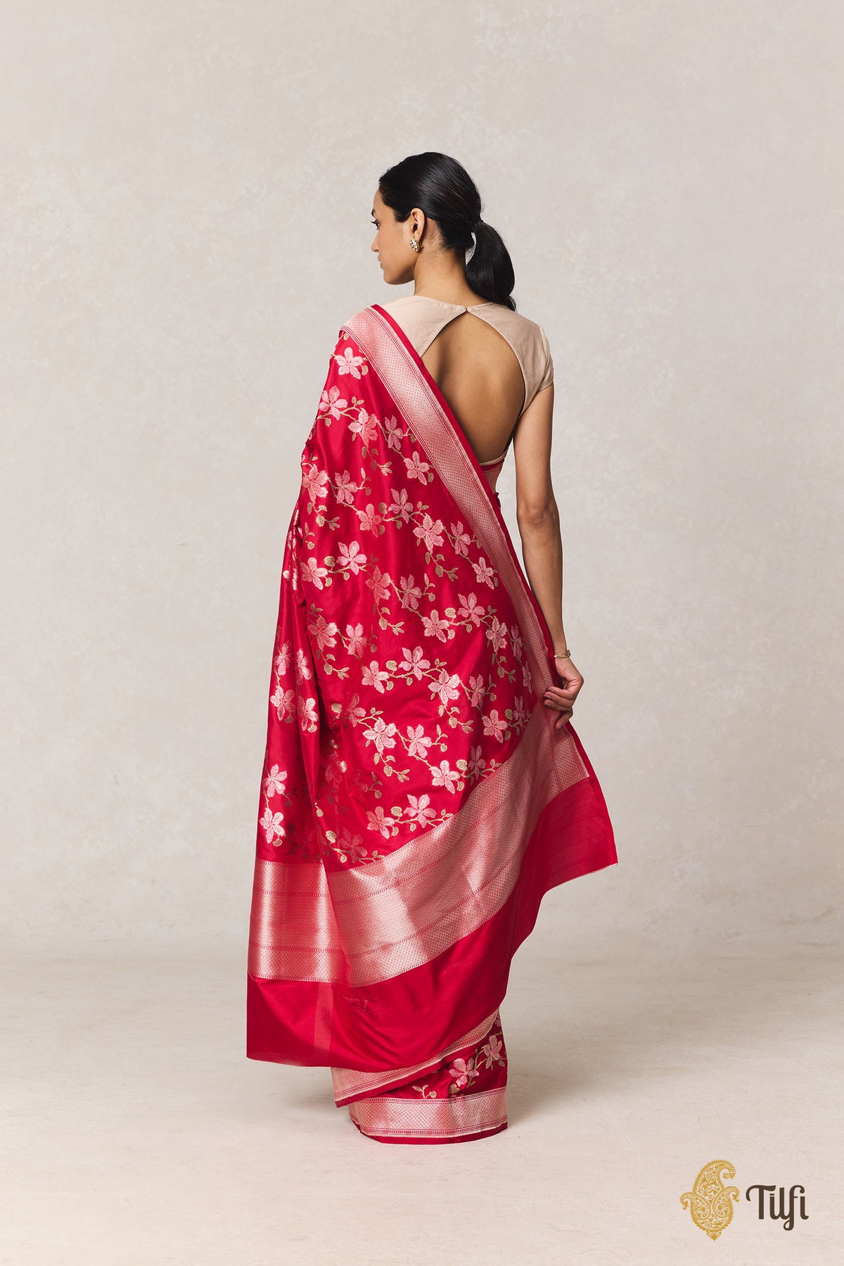 Pre-Order: 'Kachnar' Red Pure Katan Silk Banarasi Handloom Saree