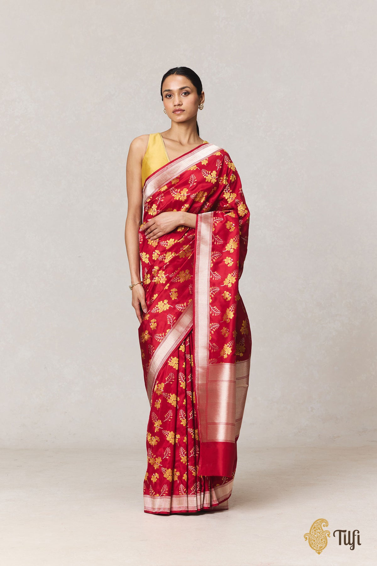 Pre-Order: 'Amaltas' Red Pure Katan Silk Banarasi Handloom Saree