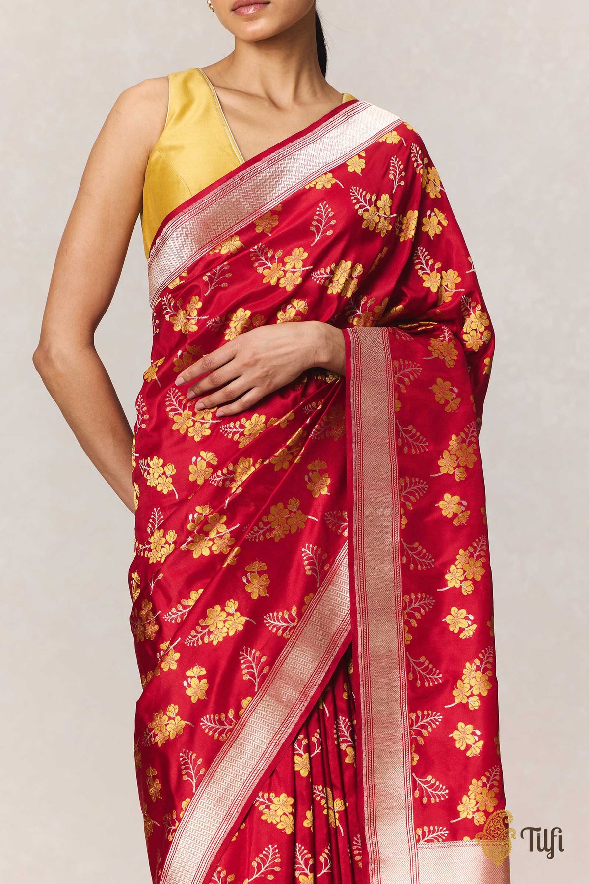 Pre-Order: 'Amaltas' Red Pure Katan Silk Banarasi Handloom Saree