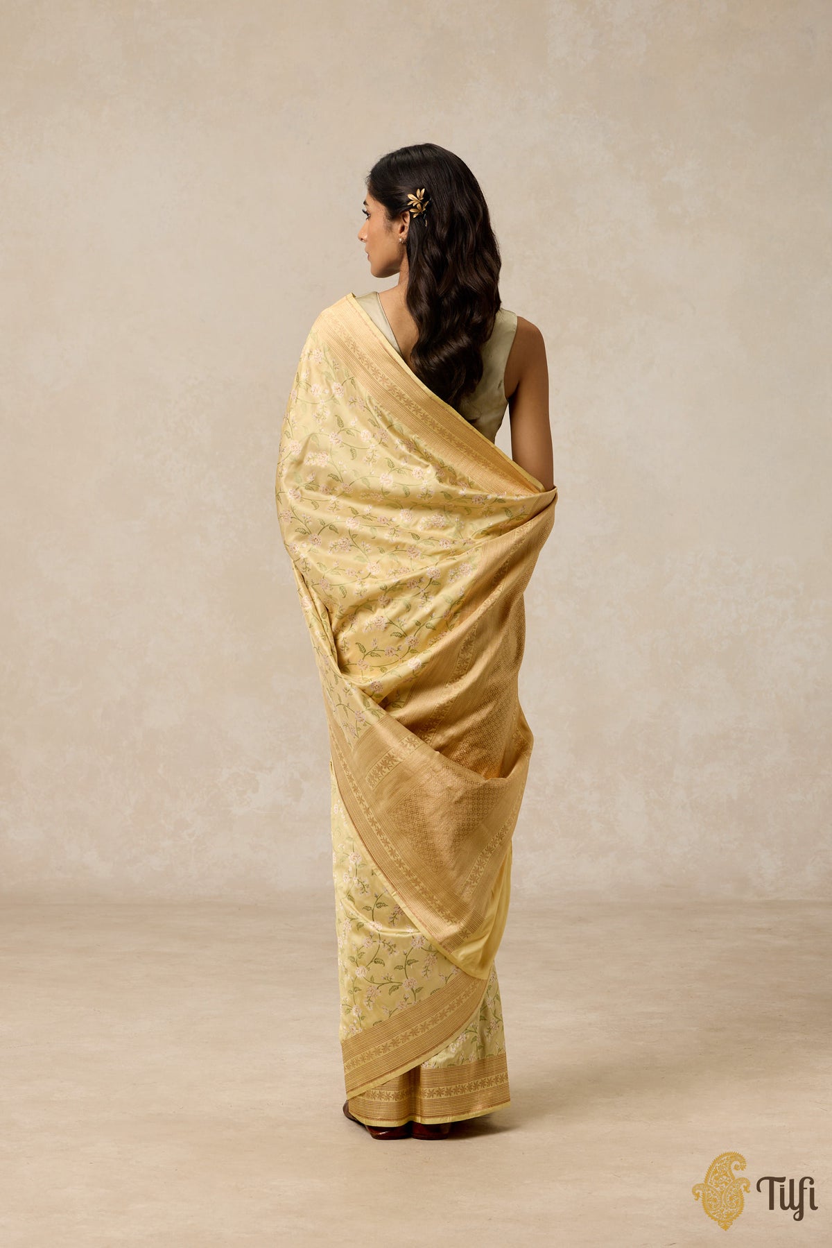 &#39;Jasmine&#39; Pastel Yellow Pure Katan Silk Banarasi Handloom Saree