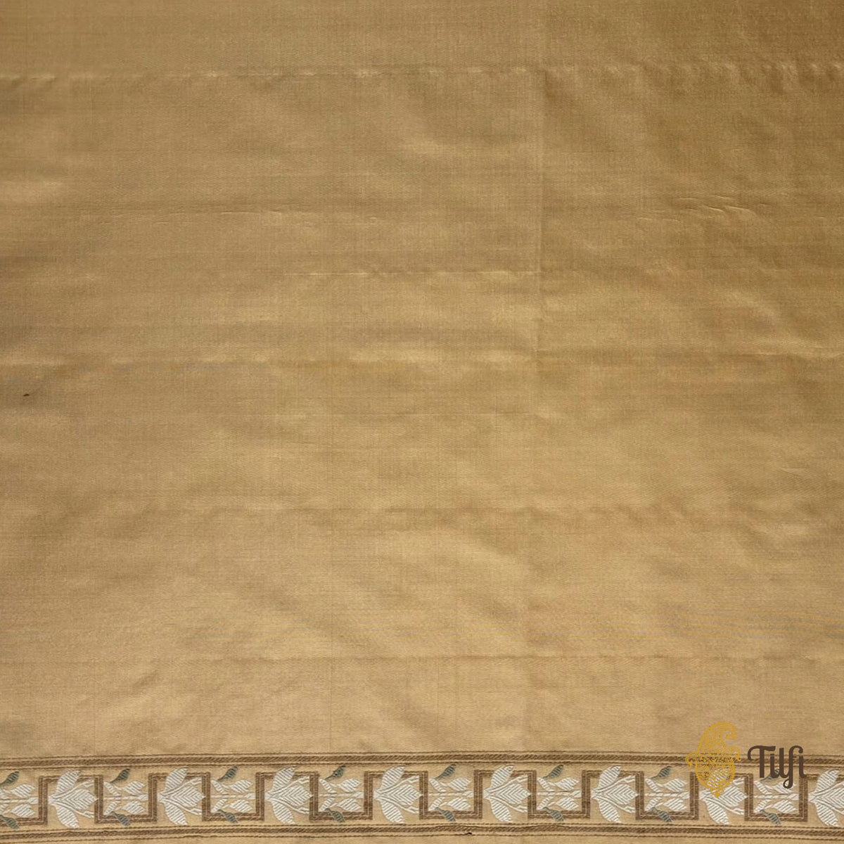 'Flora' Beige Gold Pure Katan Gheecha Silk Banarasi Handloom Saree