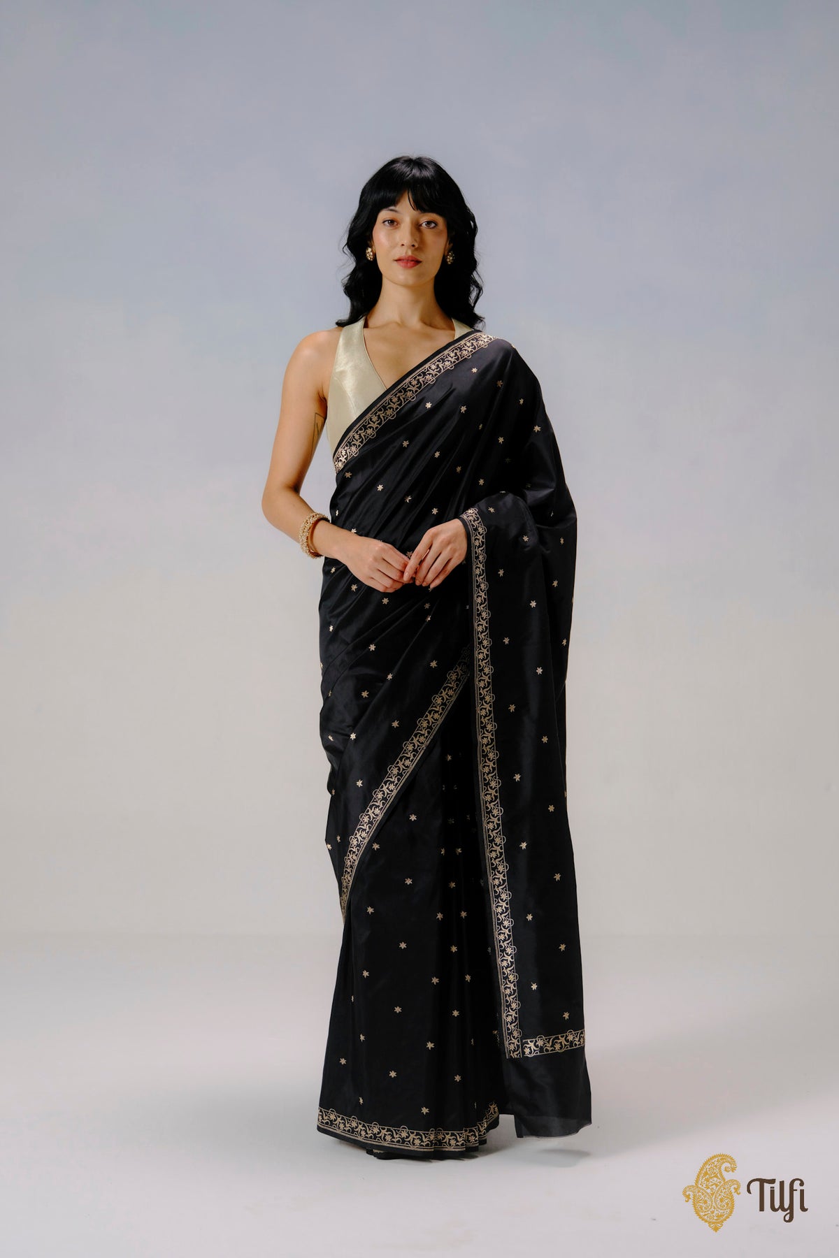 'Eria' Black Pure Katan Silk Banarasi Handloom Saree