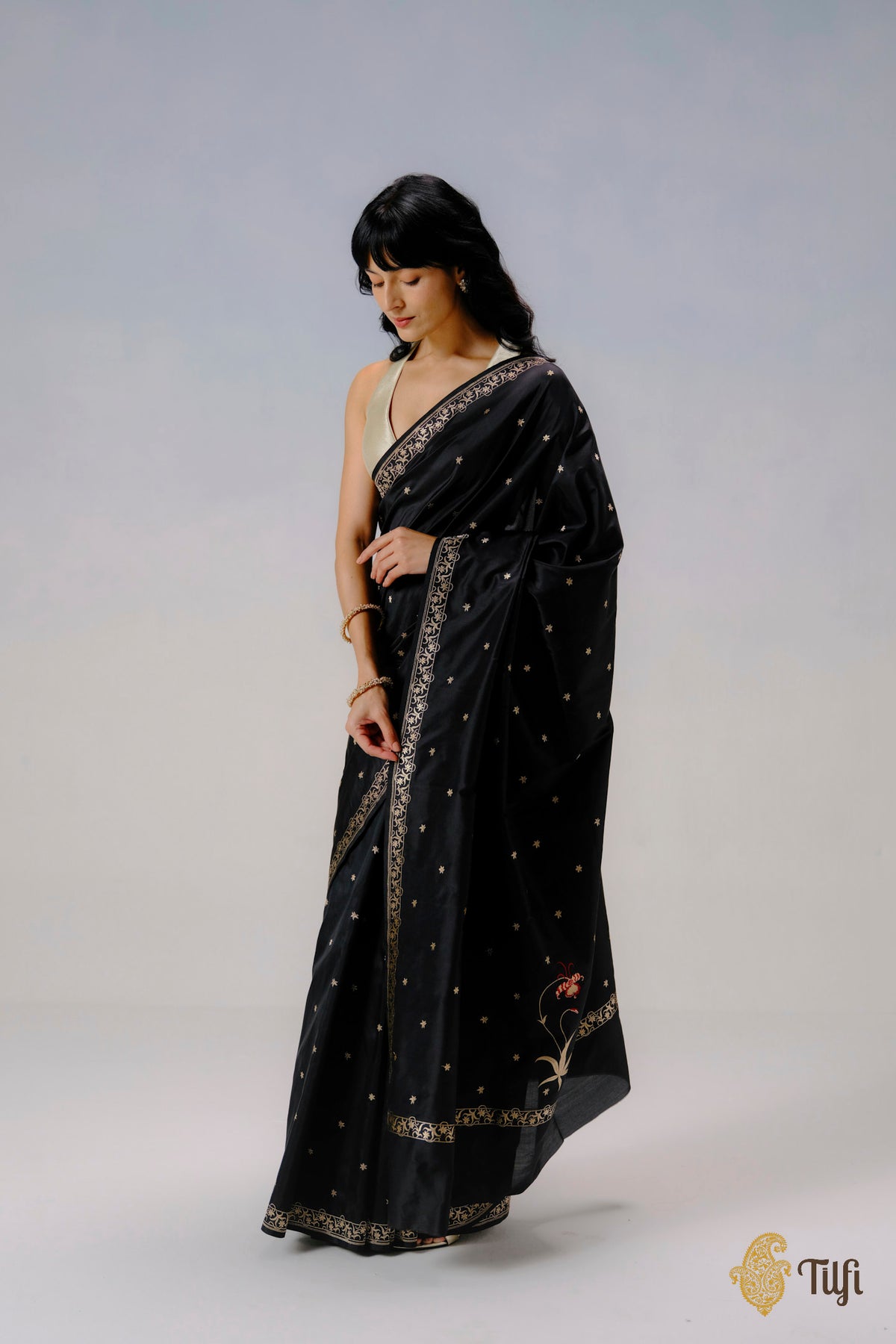 'Eria' Black Pure Katan Silk Banarasi Handloom Saree