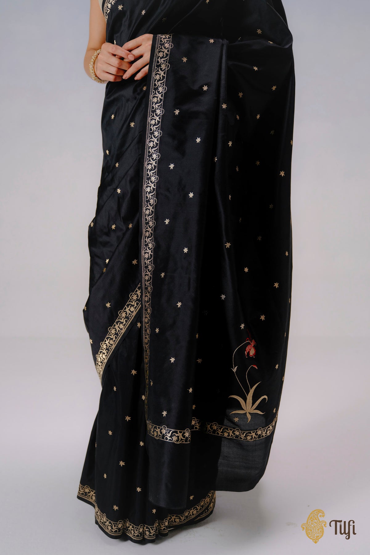 'Eria' Black Pure Katan Silk Banarasi Handloom Saree
