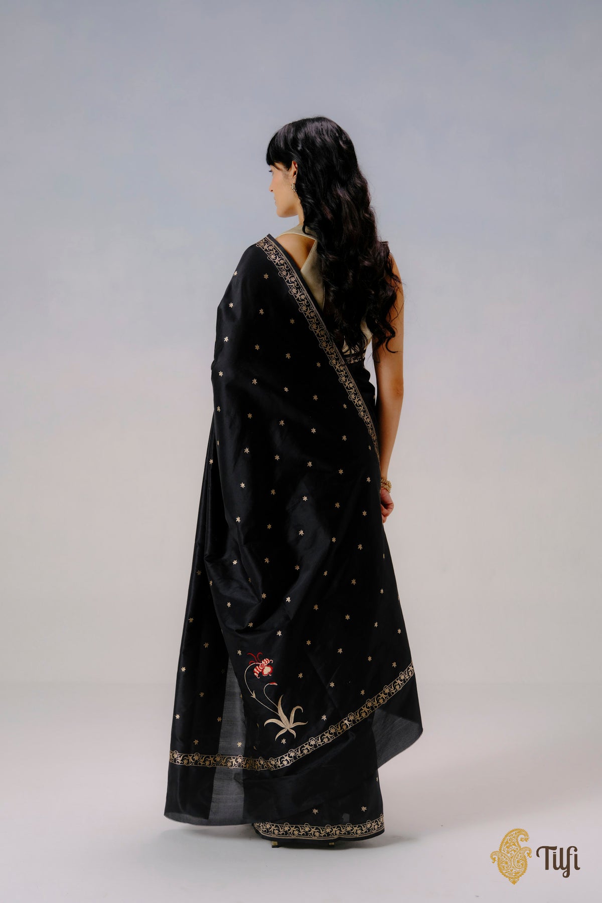 'Eria' Black Pure Katan Silk Banarasi Handloom Saree