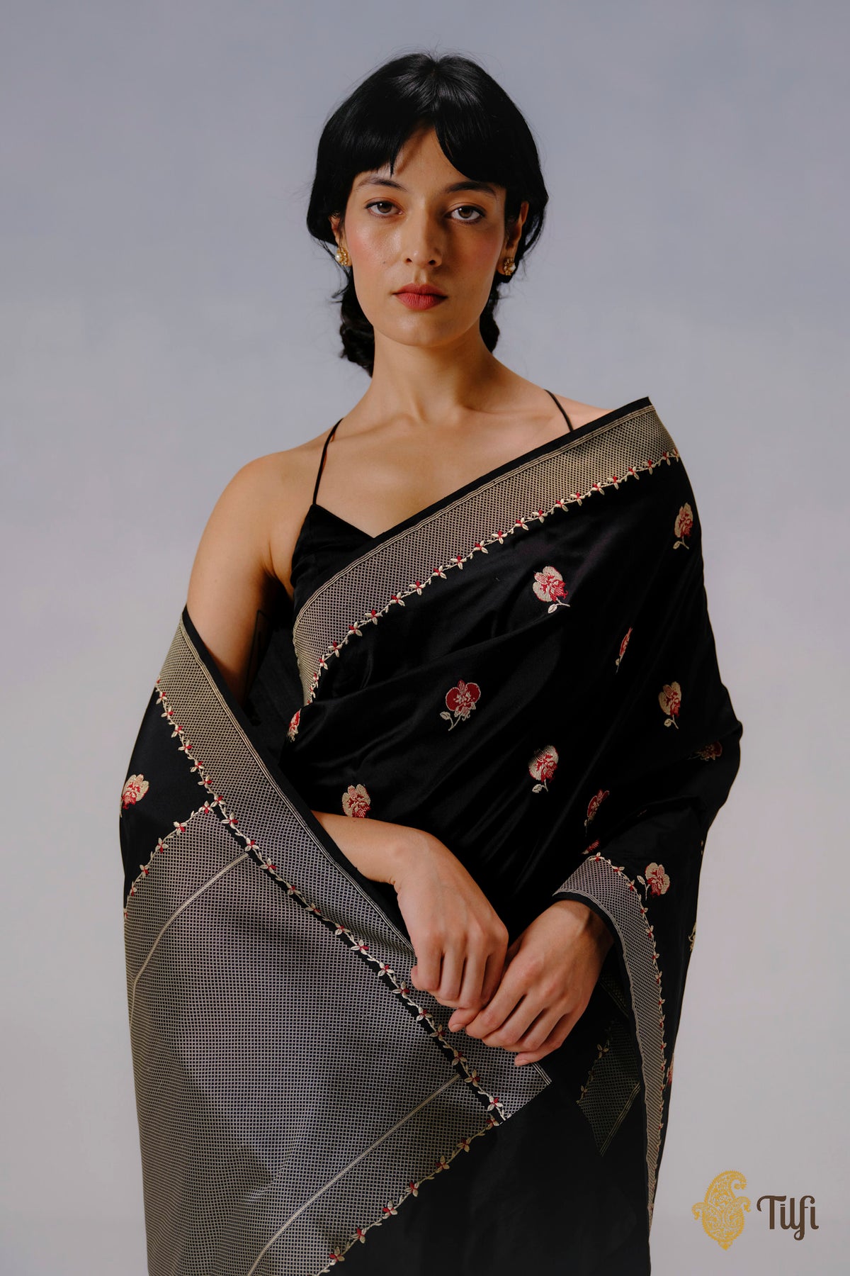 'Laelia' Black Pure Katan Silk Banarasi Handloom Saree