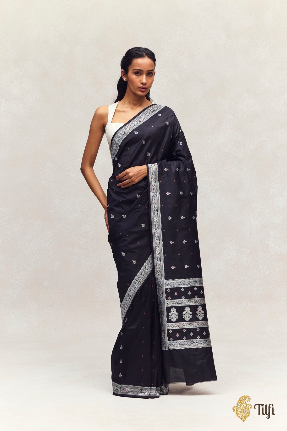 Black Pure Katan Silk Banarasi Handloom Saree