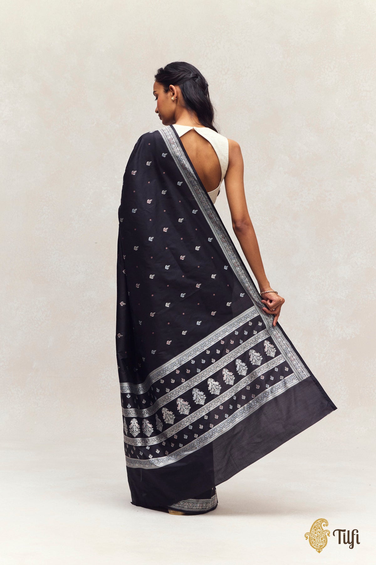 Black Pure Katan Silk Banarasi Handloom Saree