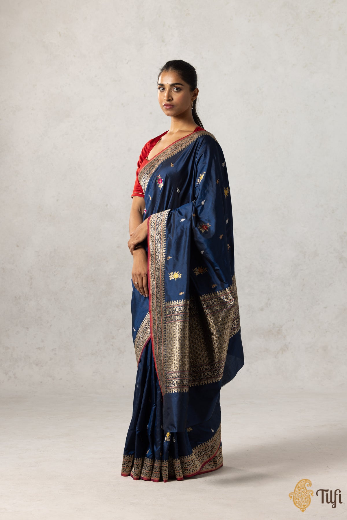 Navy Blue Pure Katan Silk Banarasi Handloom Saree