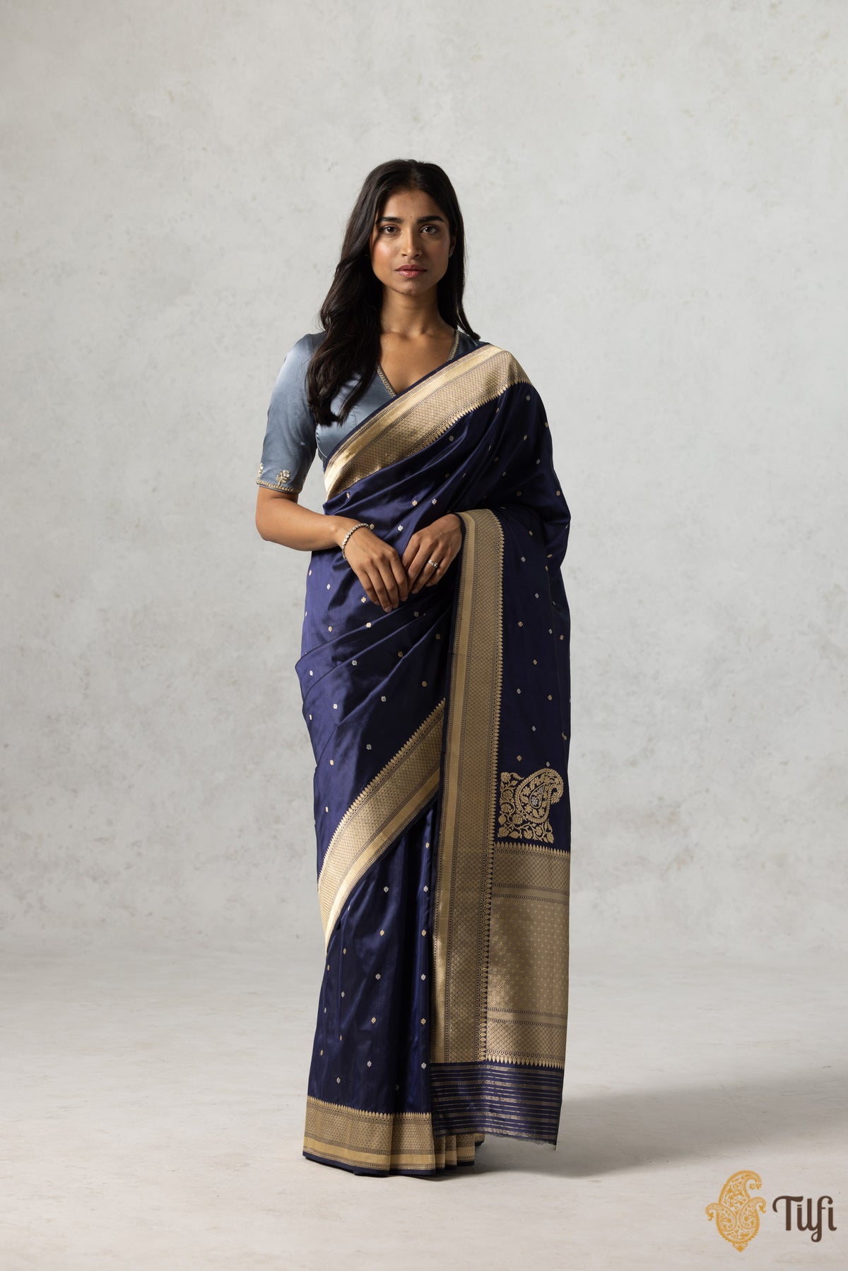 Navy Blue Pure Katan Silk Banarasi Handloom Saree