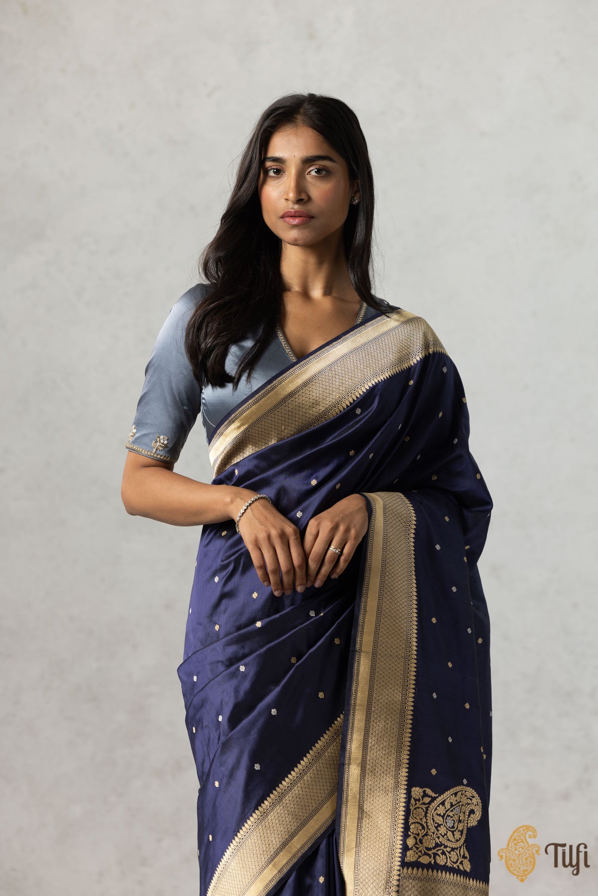 Navy Blue Pure Katan Silk Banarasi Handloom Saree