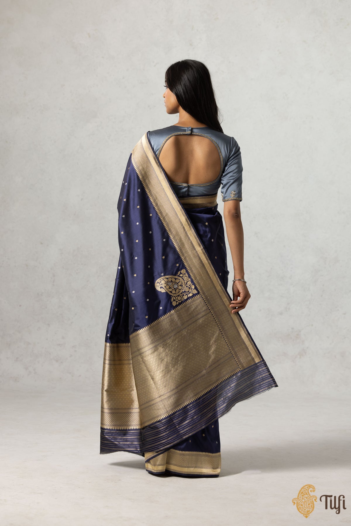 Navy Blue Pure Katan Silk Banarasi Handloom Saree