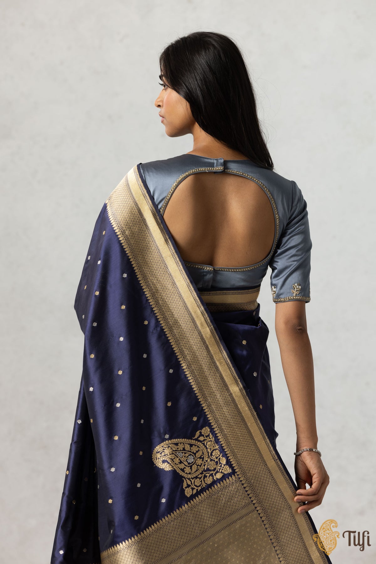 Navy Blue Pure Katan Silk Banarasi Handloom Saree