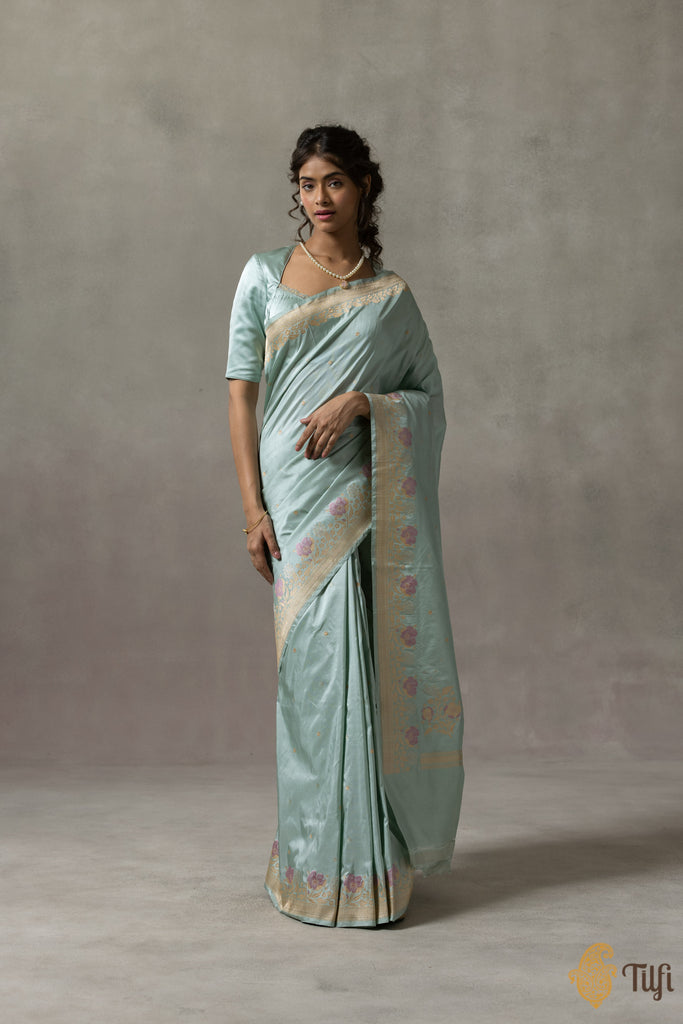 'Sophie' Light Blue Pure Katan Silk Banarasi Handloom Saree