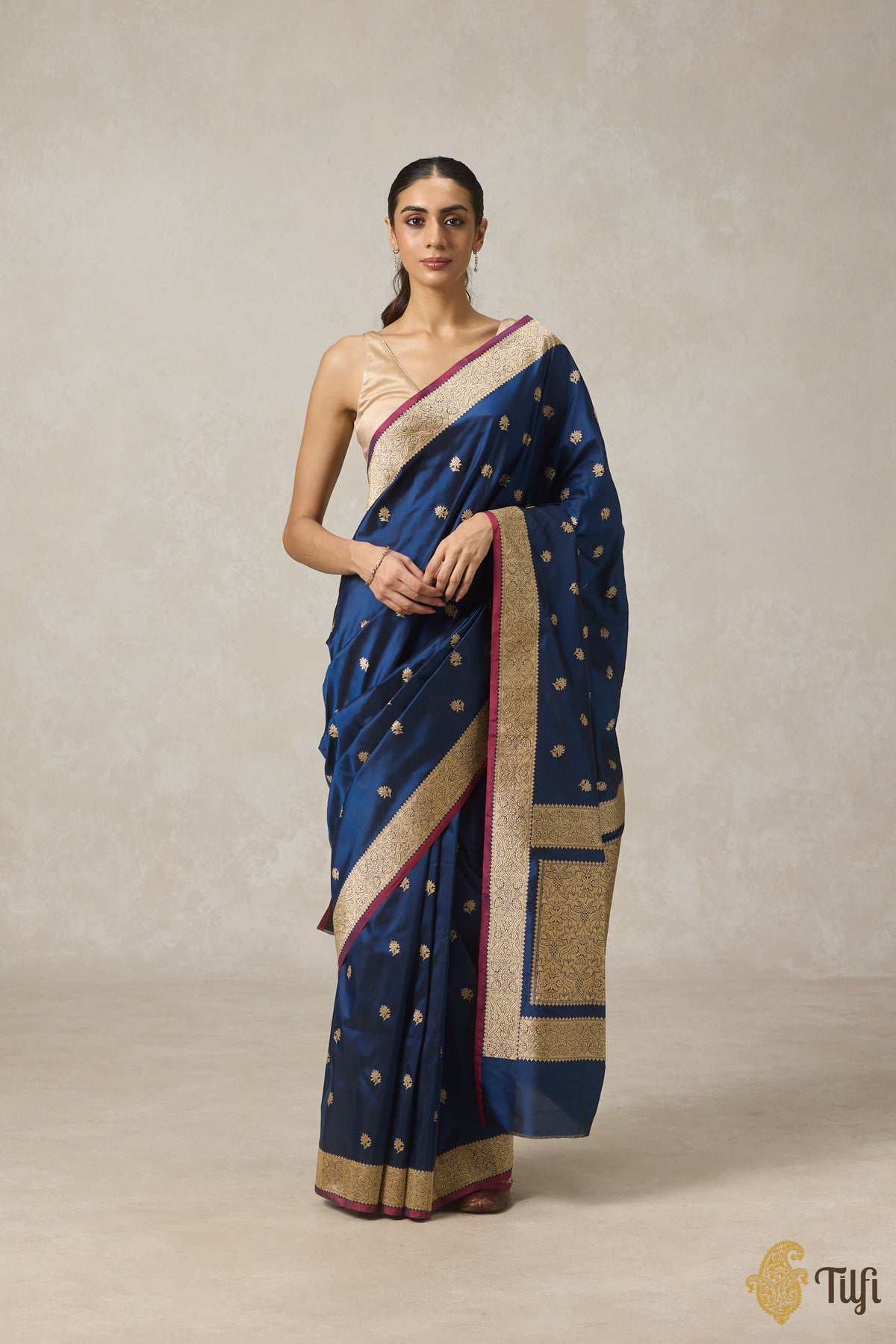 Navy Blue Pure Katan Silk Banarasi Handloom Saree