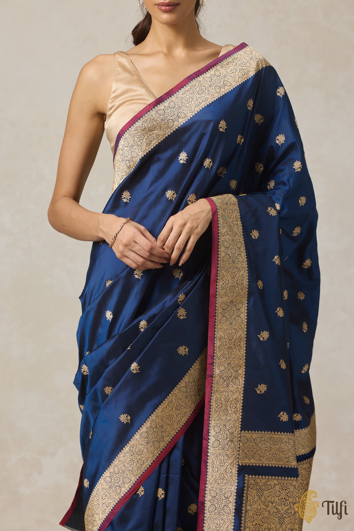 Navy Blue Pure Katan Silk Banarasi Handloom Saree