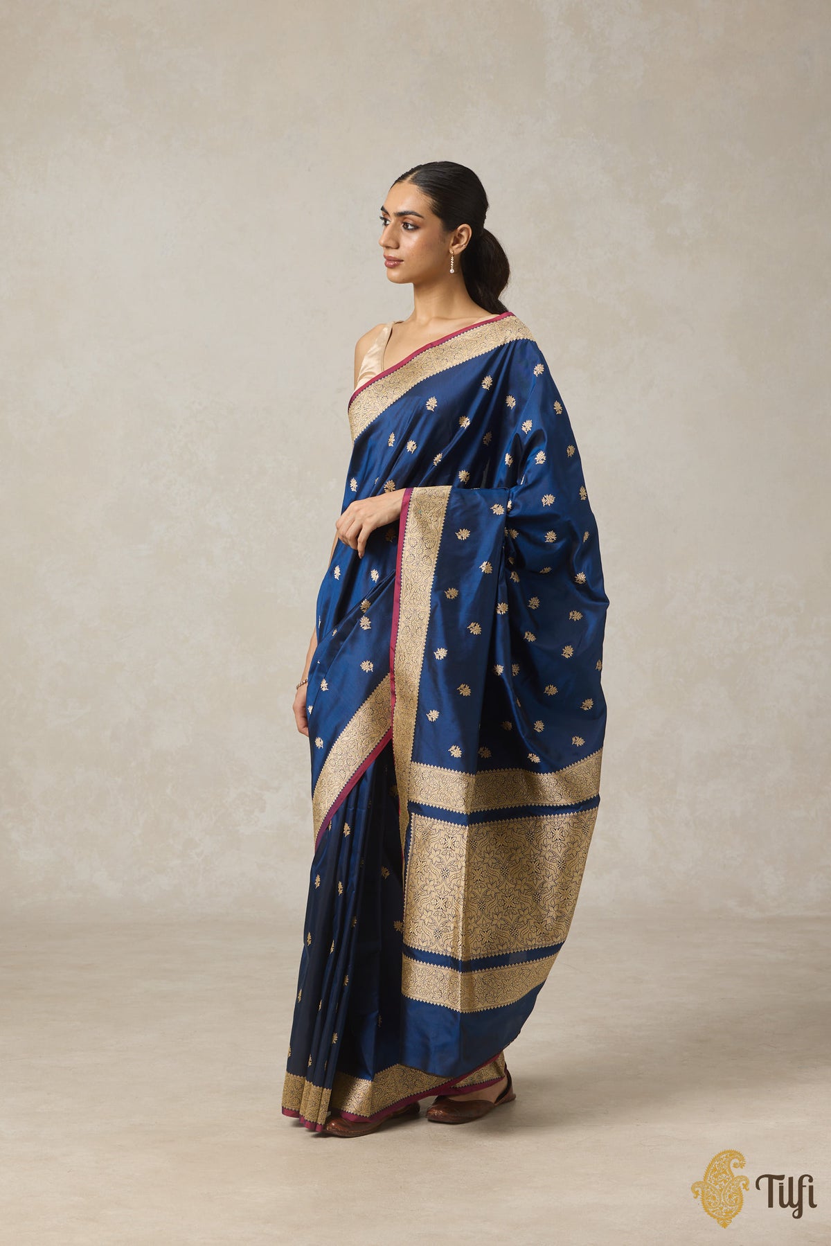 Navy Blue Pure Katan Silk Banarasi Handloom Saree