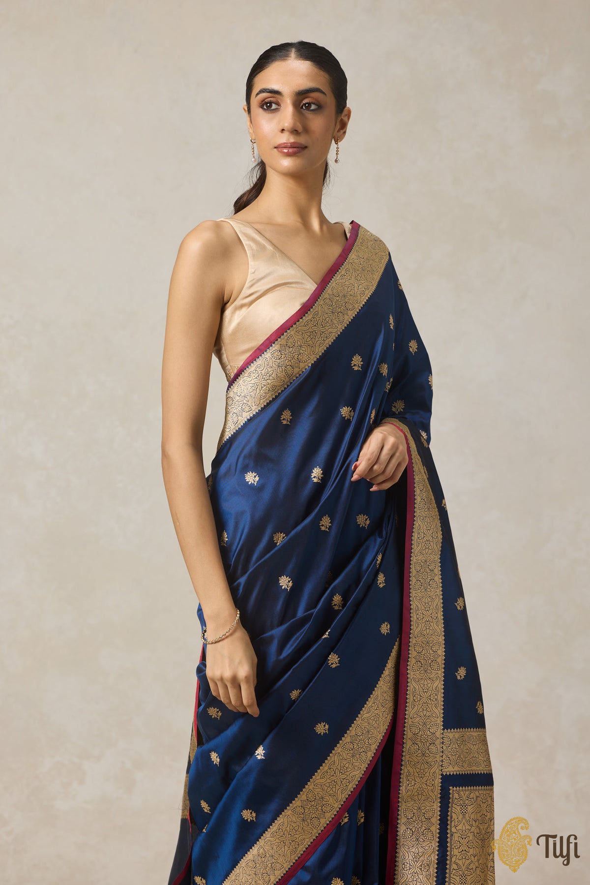 Navy Blue Pure Katan Silk Banarasi Handloom Saree