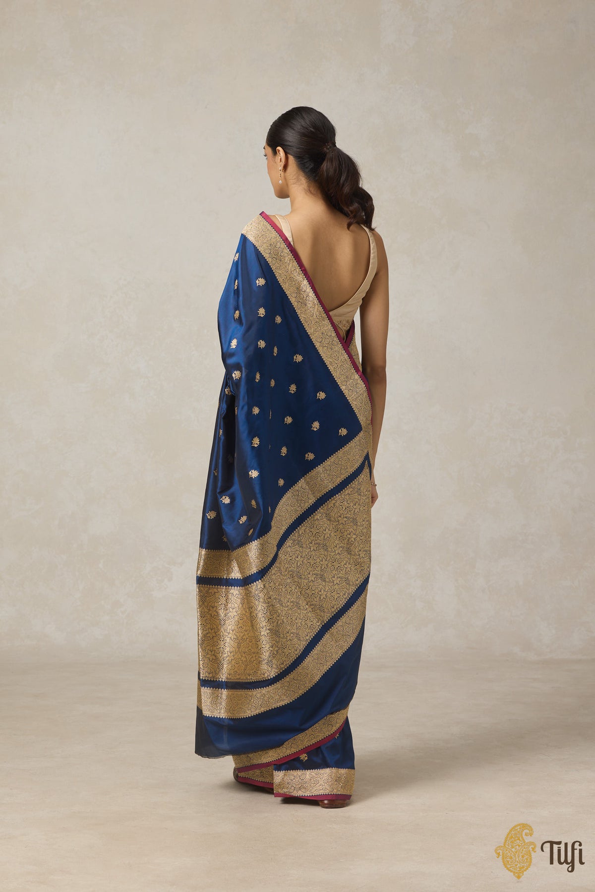 Navy Blue Pure Katan Silk Banarasi Handloom Saree