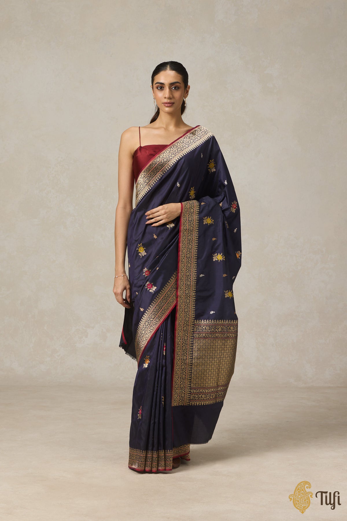 Navy Blue Pure Katan Silk Banarasi Handloom Saree