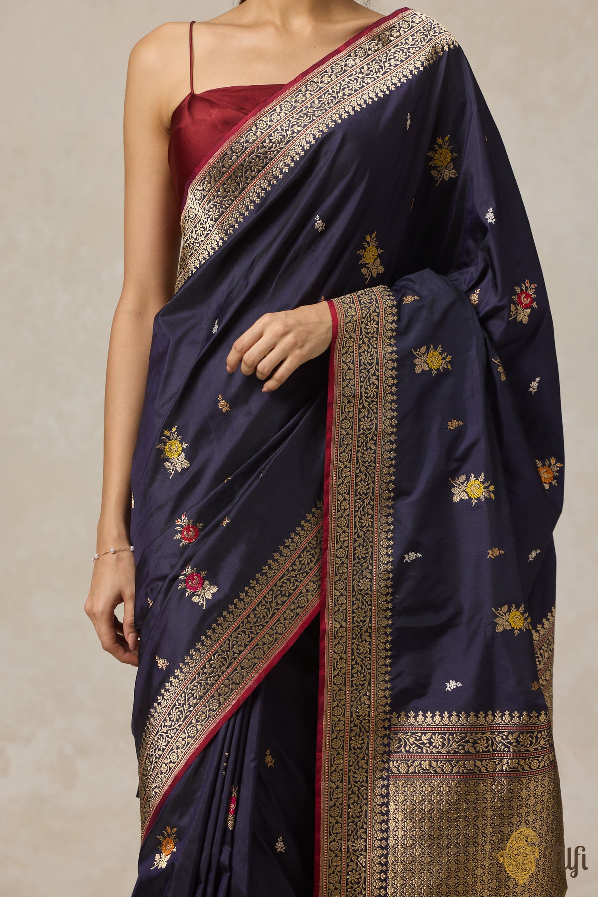 Navy Blue Pure Katan Silk Banarasi Handloom Saree