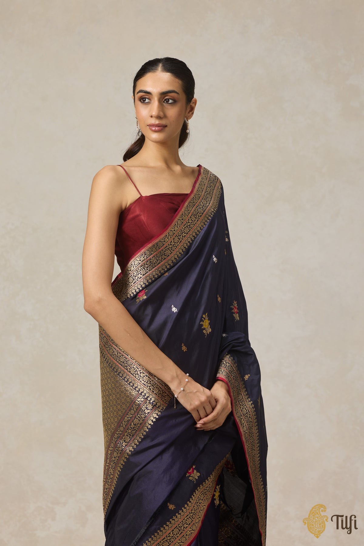 Navy Blue Pure Katan Silk Banarasi Handloom Saree