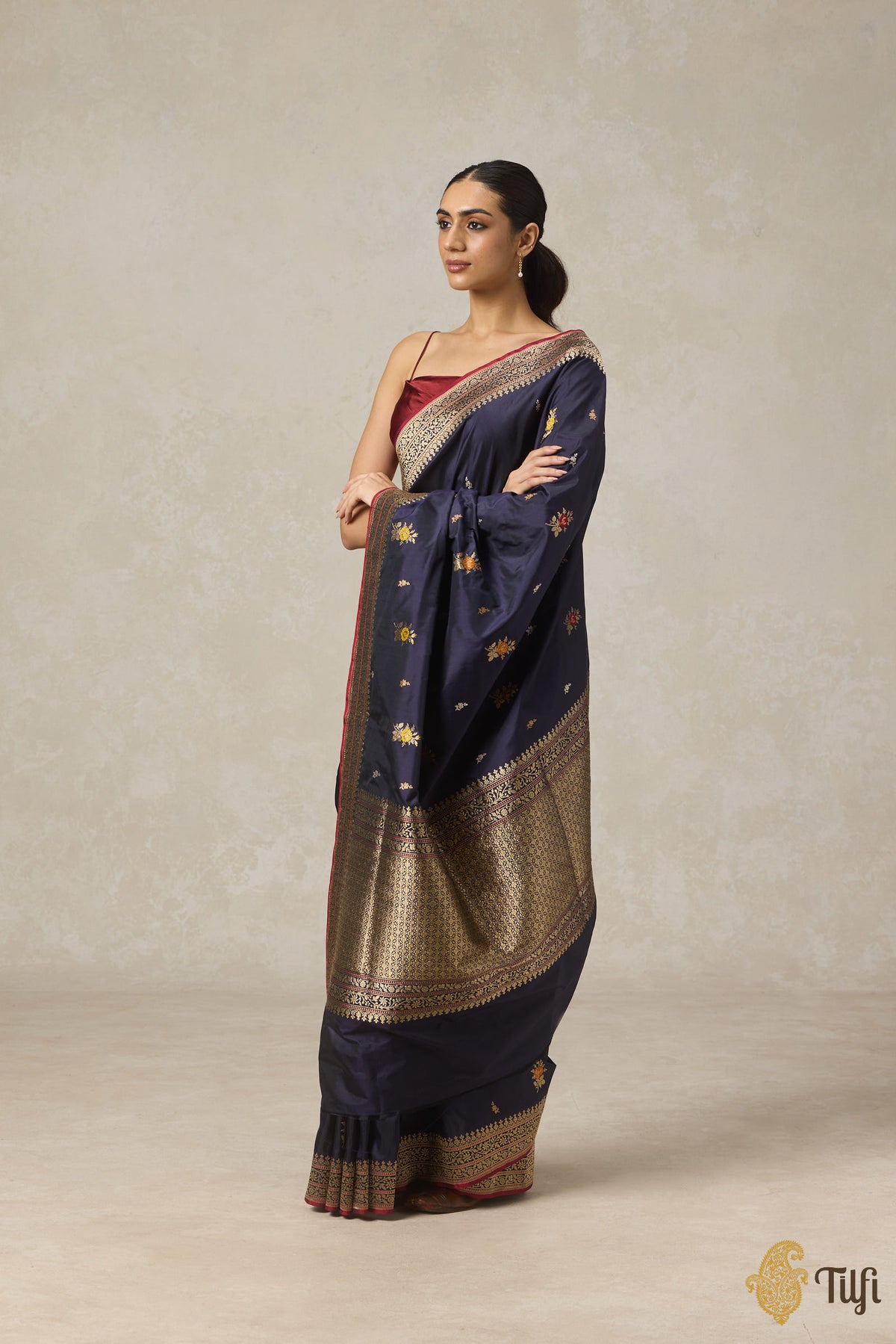 Navy Blue Pure Katan Silk Banarasi Handloom Saree