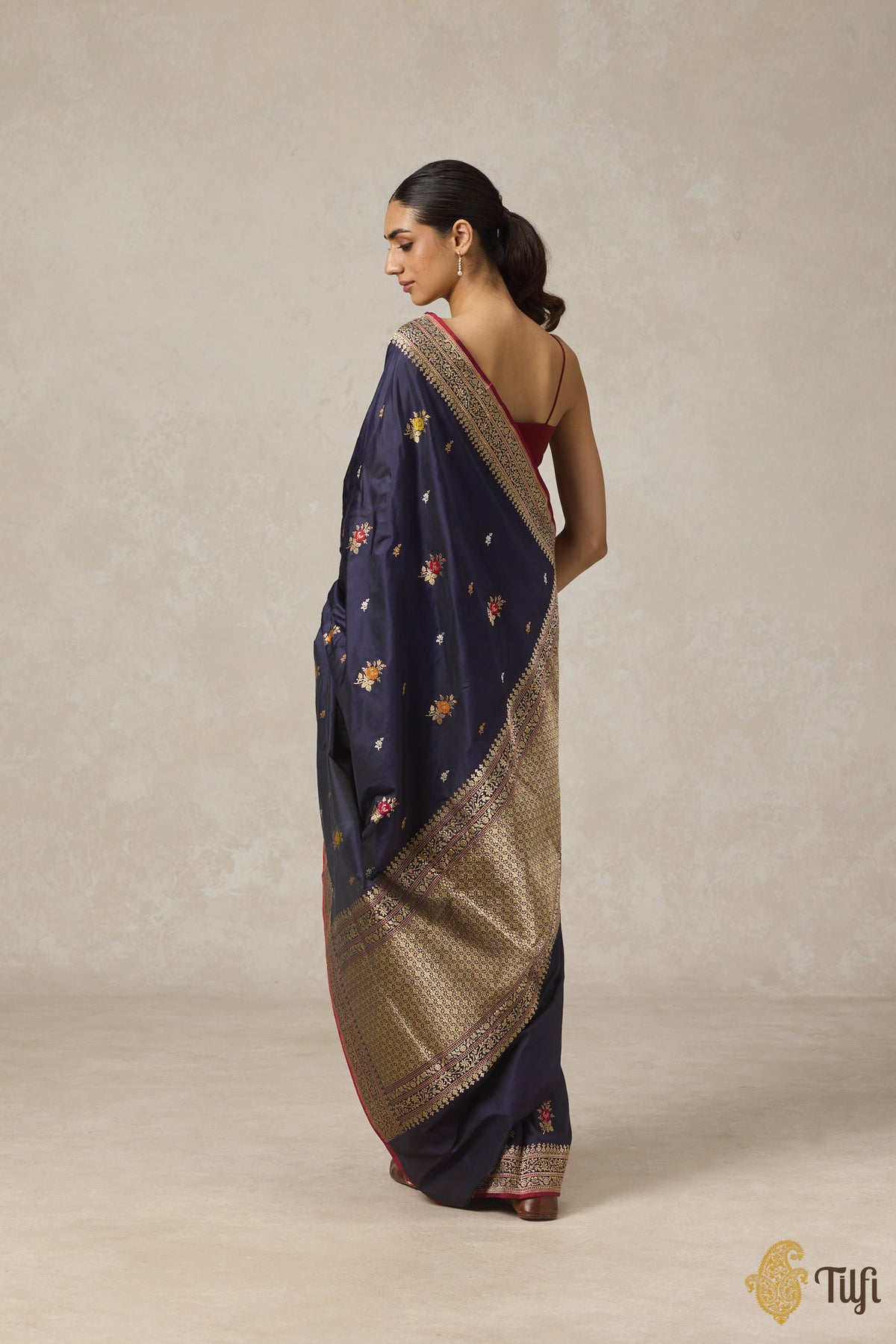 Navy Blue Pure Katan Silk Banarasi Handloom Saree