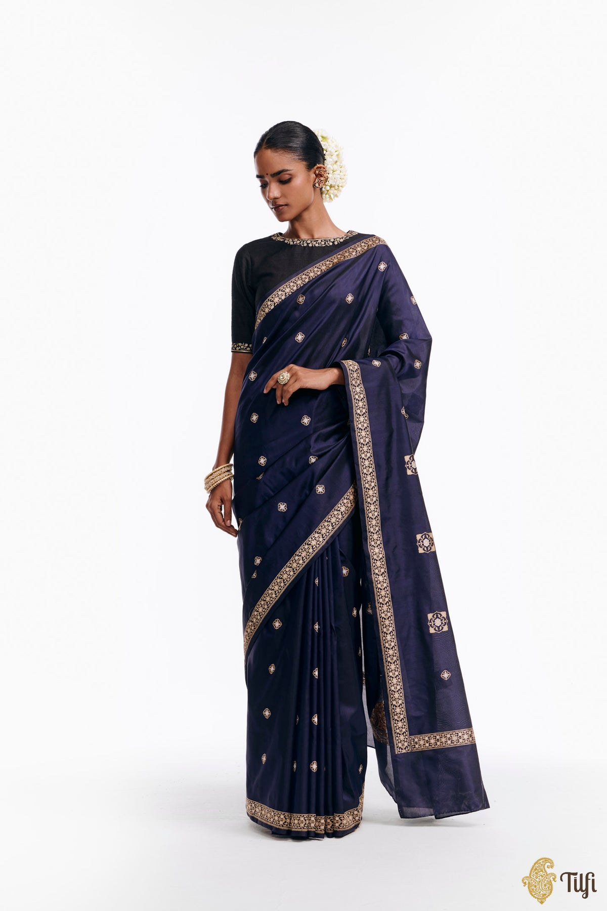 'Alaka' Blue Pure Katan Silk Banarasi Handloom Saree