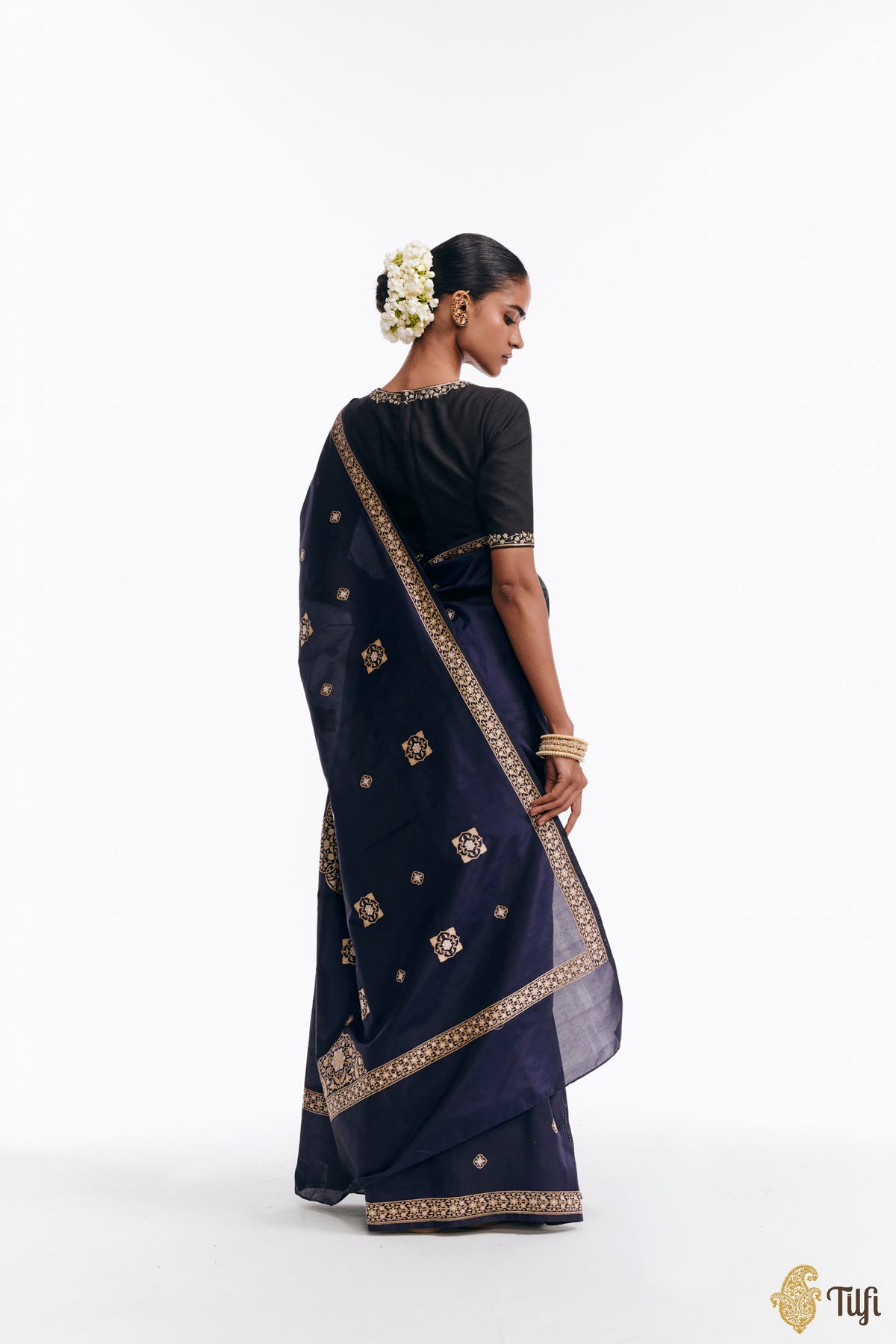 'Alaka' Blue Pure Katan Silk Banarasi Handloom Saree