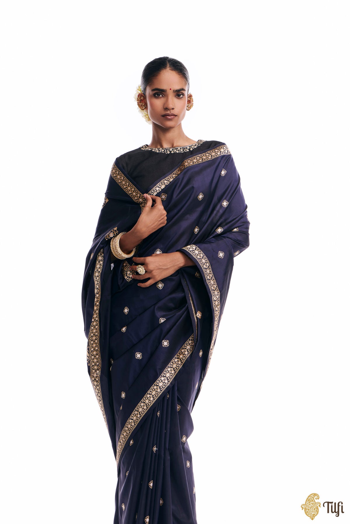 'Alaka' Blue Pure Katan Silk Banarasi Handloom Saree