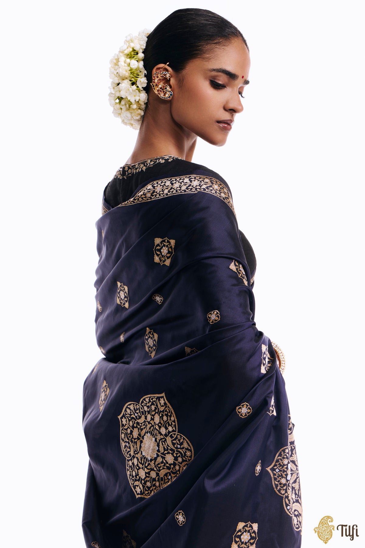 'Alaka' Blue Pure Katan Silk Banarasi Handloom Saree