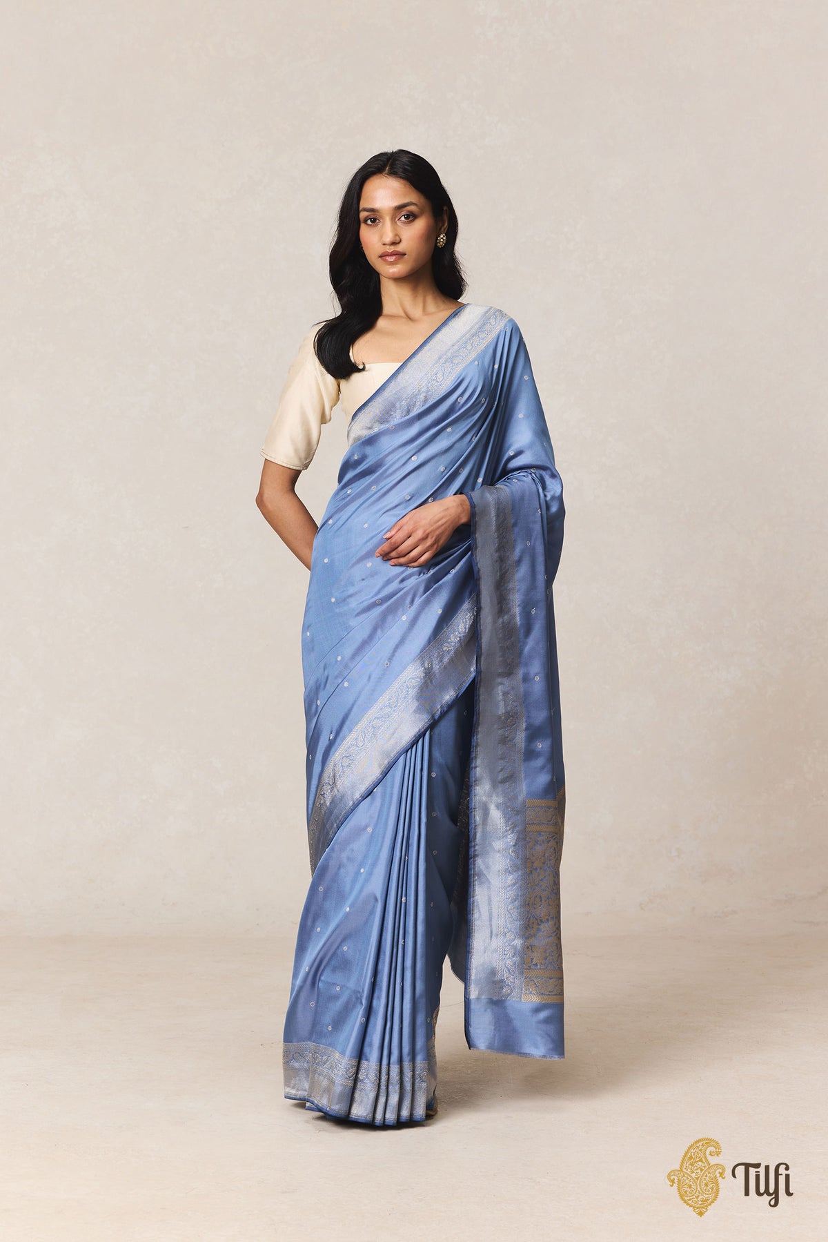 Blue Pure Ektara Katan Silk Banarasi Handloom Saree