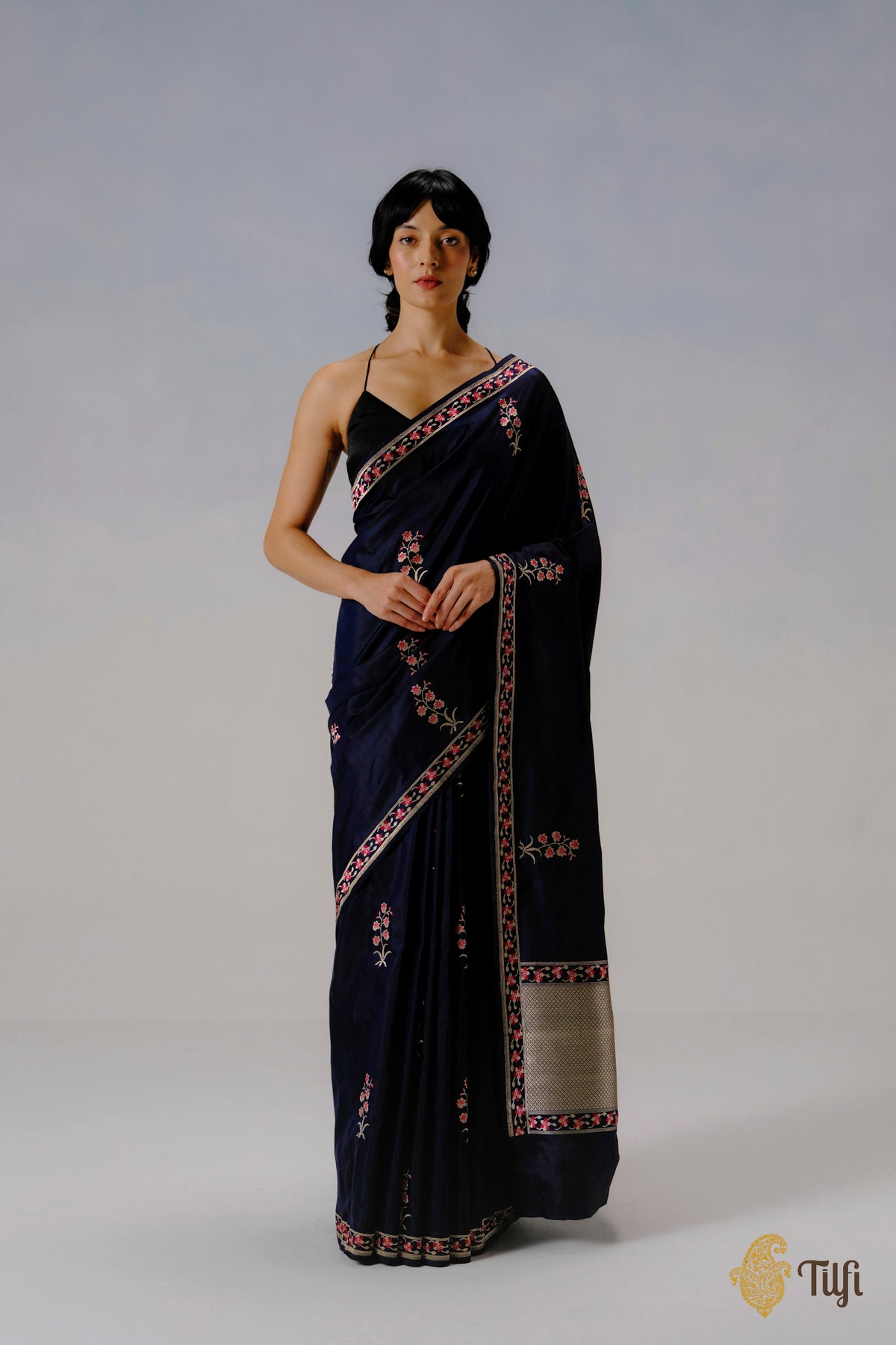 'Vanda' Navy Blue Pure Katan Silk Banarasi Handloom Saree