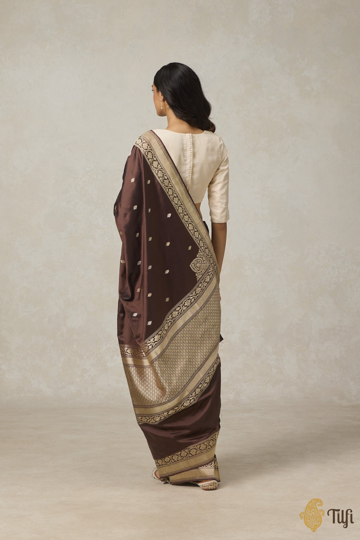 Pre-Order: &#39;Tarini&#39; Brown Pure Katan Silk Ektara Banarasi Handloom Saree