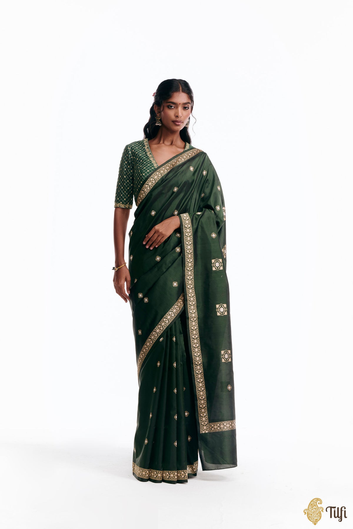 'Alaka' Green Pure Katan Silk Banarasi Handloom Saree