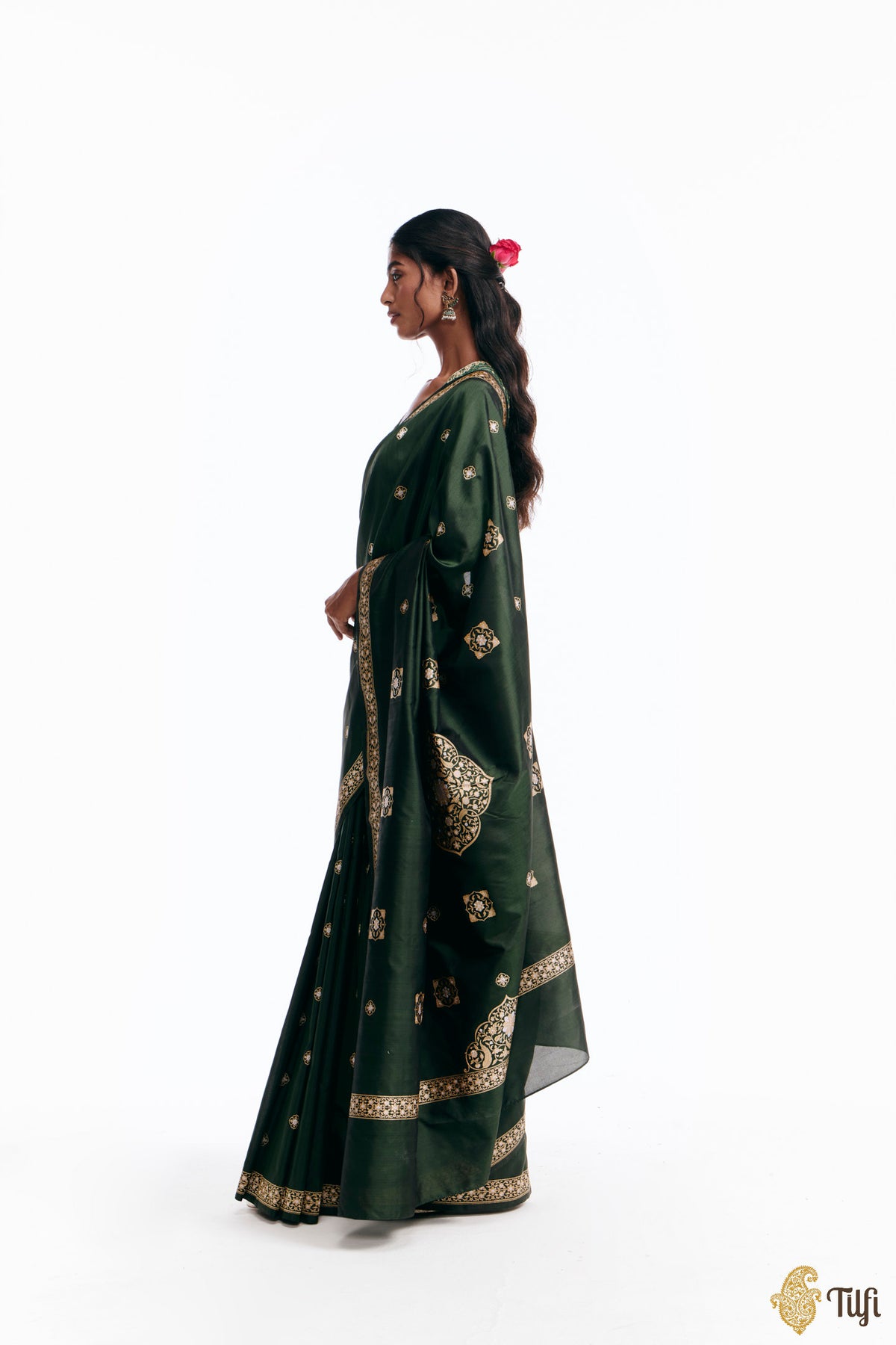 'Alaka' Green Pure Katan Silk Banarasi Handloom Saree