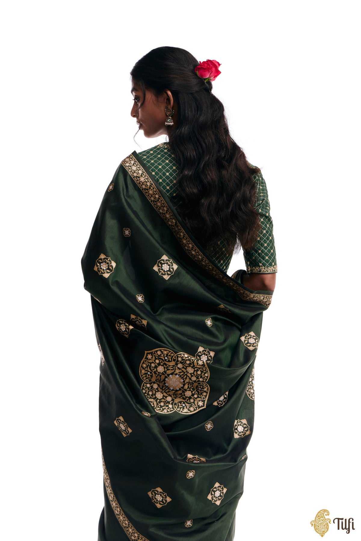 'Alaka' Green Pure Katan Silk Banarasi Handloom Saree