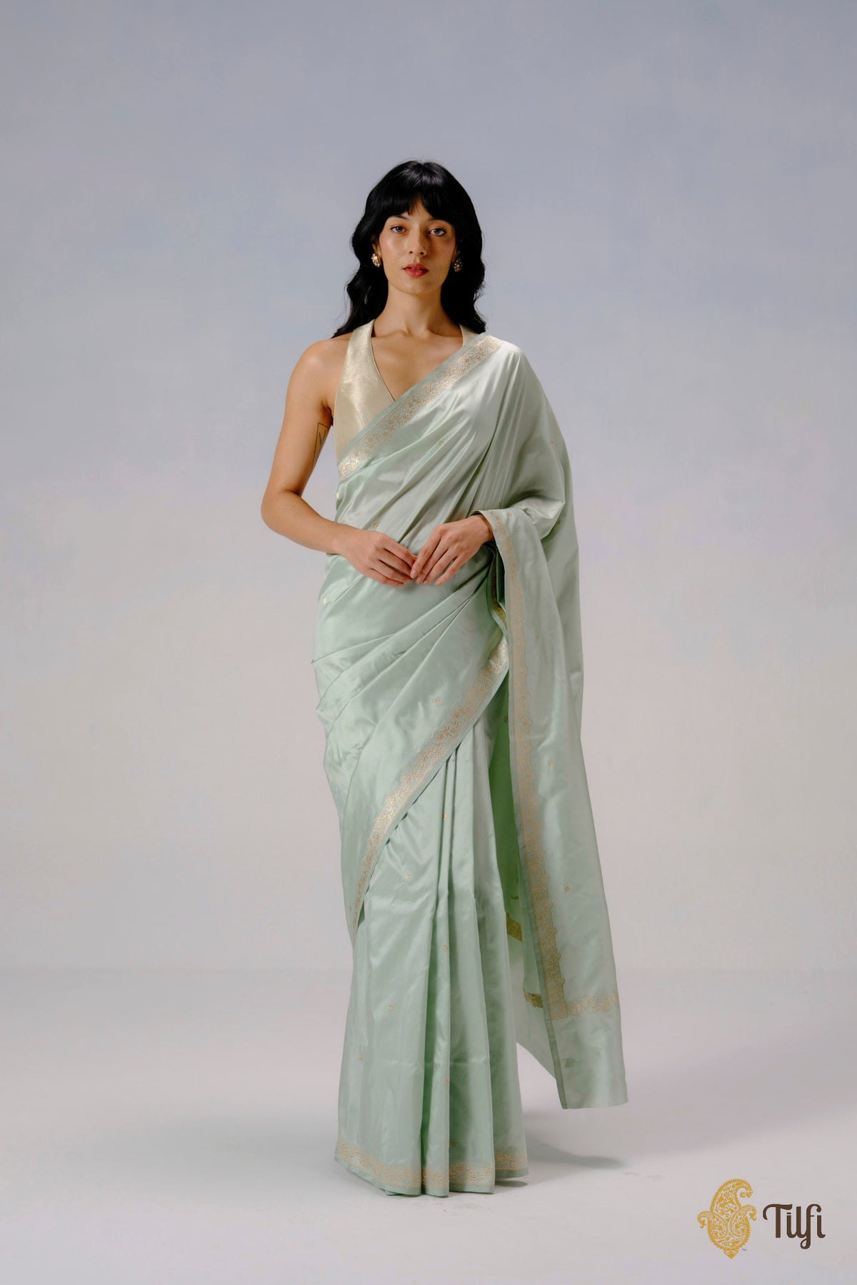 'Eria' Pastel Green Pure Katan Silk Banarasi Handloom Saree