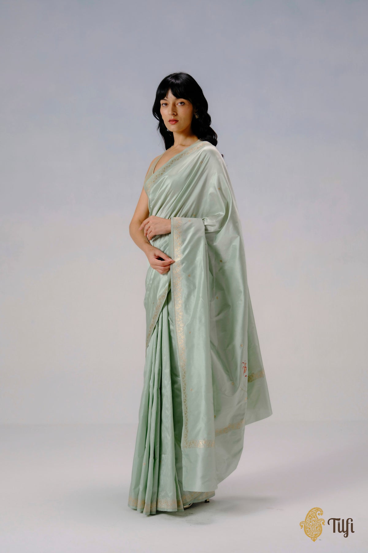 'Eria' Pastel Green Pure Katan Silk Banarasi Handloom Saree
