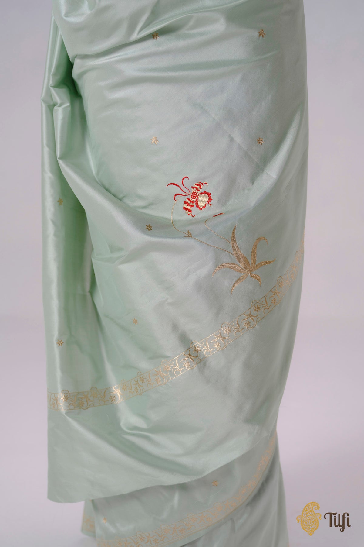 'Eria' Pastel Green Pure Katan Silk Banarasi Handloom Saree