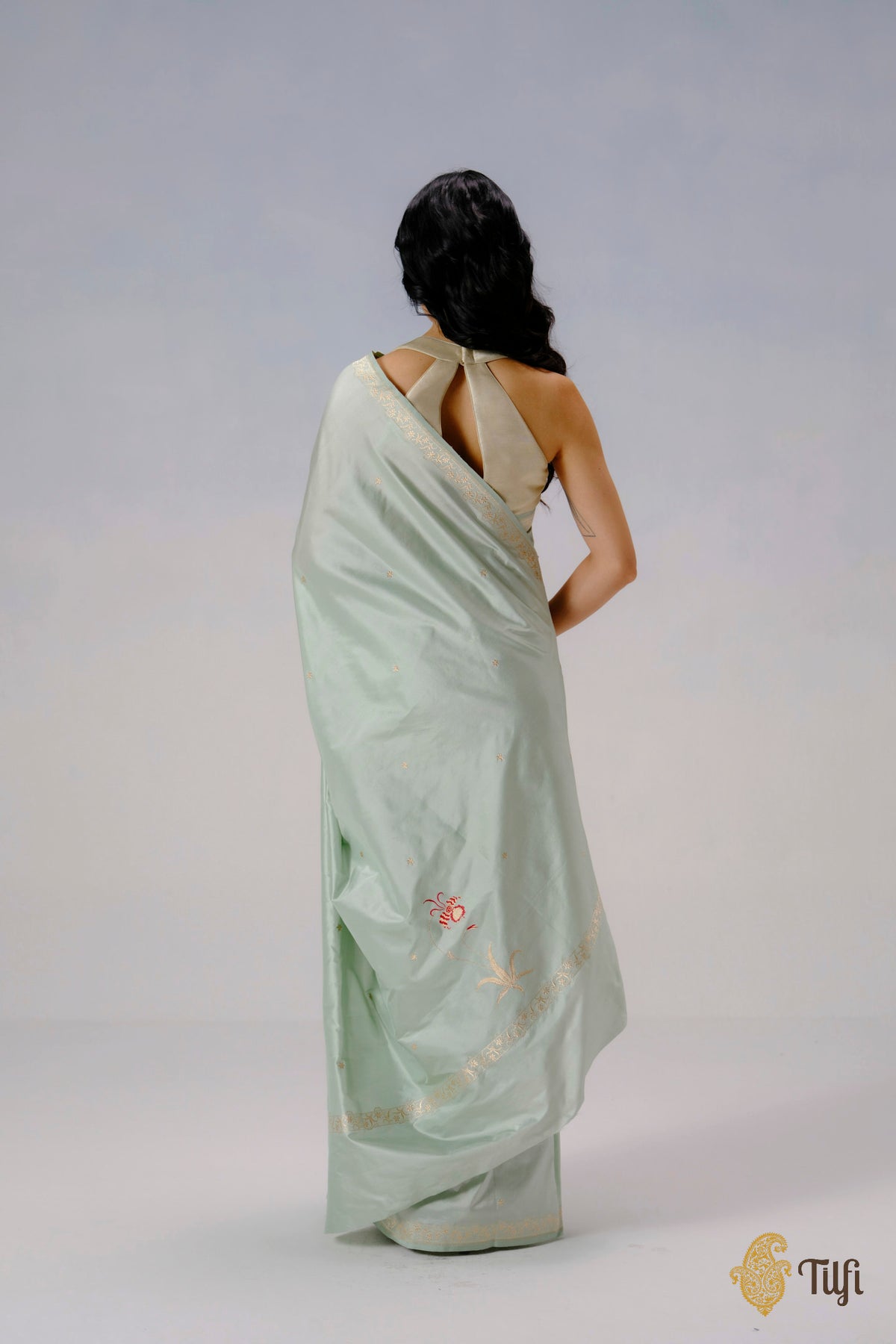 'Eria' Pastel Green Pure Katan Silk Banarasi Handloom Saree