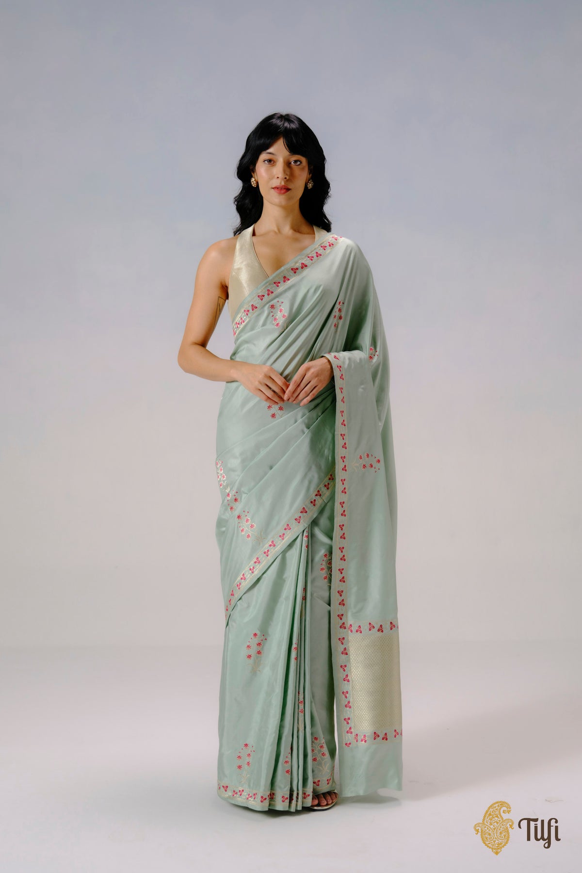'Vanda' Pastel Green Pure Katan Silk Banarasi Handloom Saree