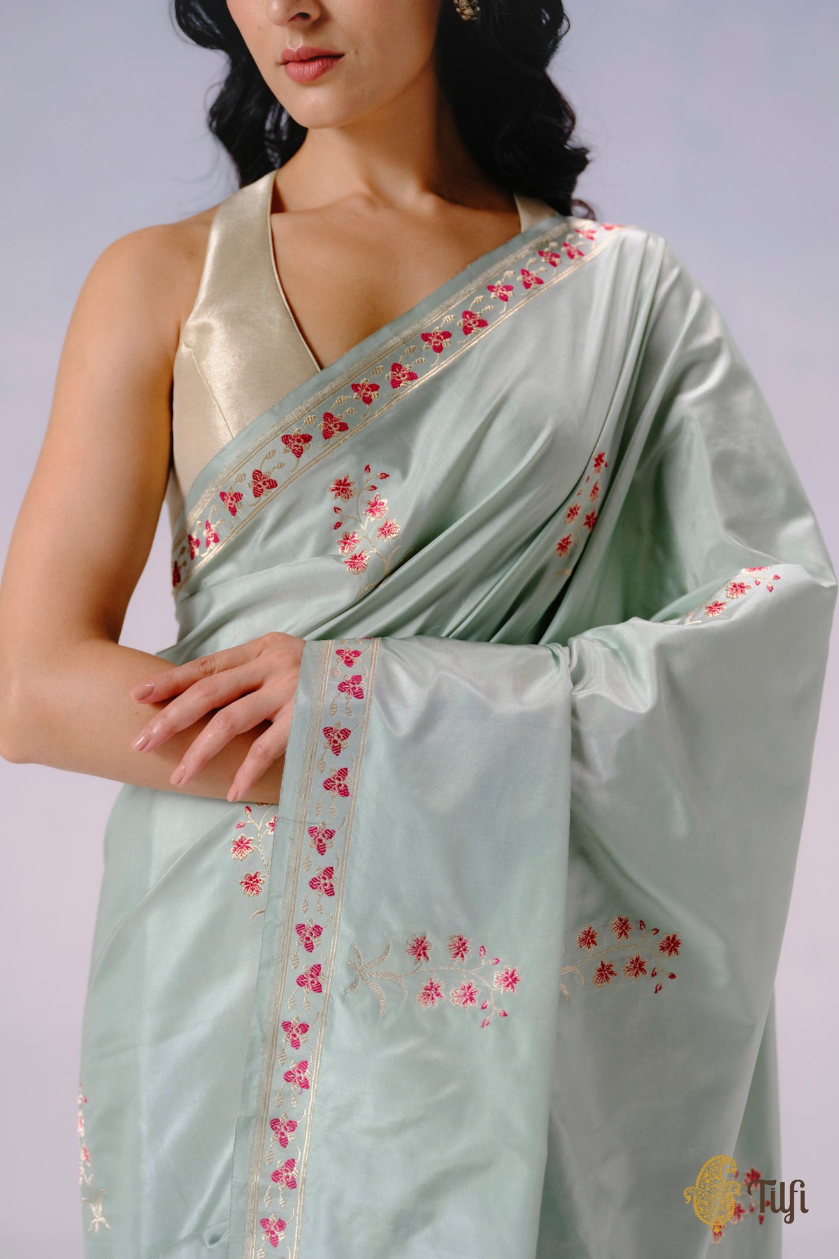 'Vanda' Pastel Green Pure Katan Silk Banarasi Handloom Saree