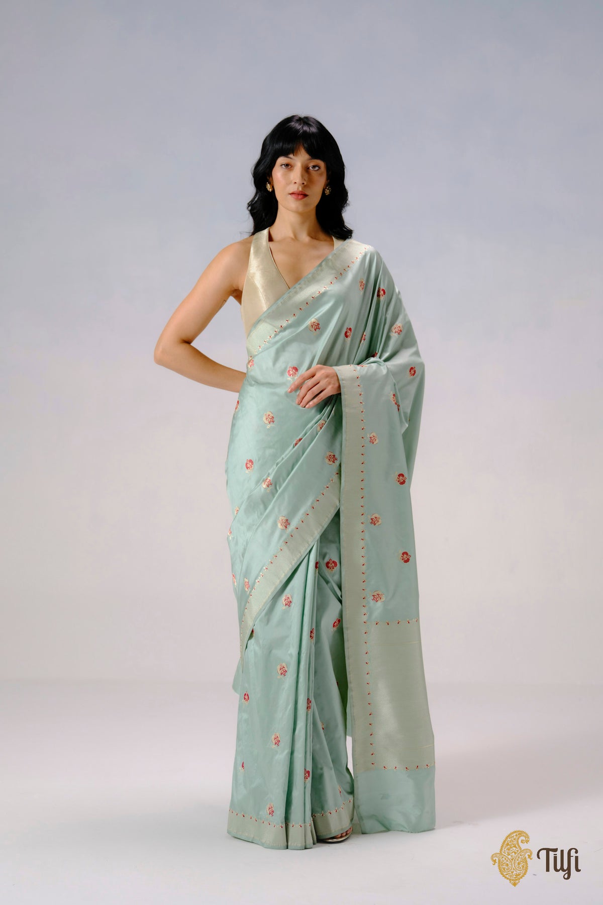 'Laelia' Pastel Green Pure Katan Silk Banarasi Handloom Saree