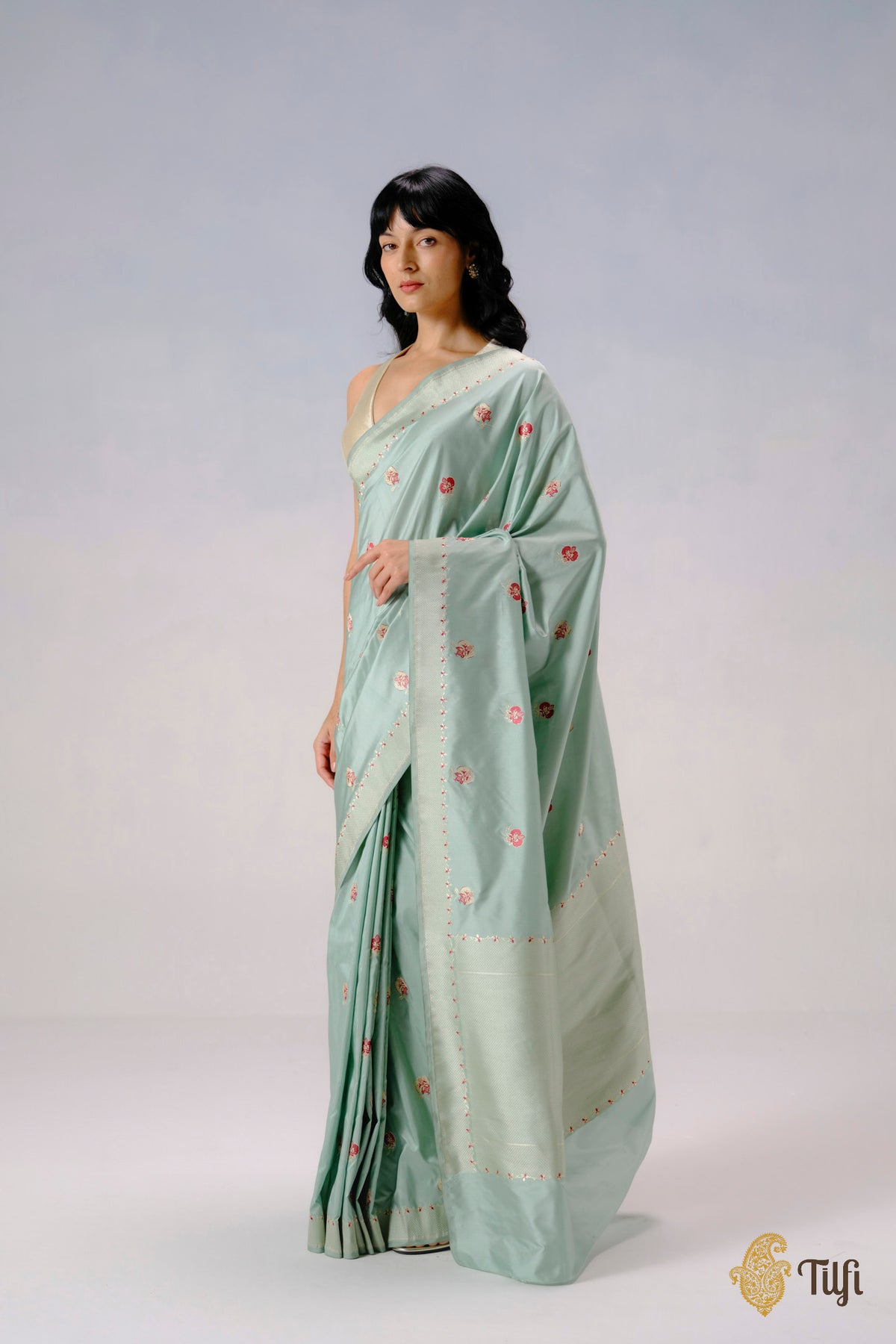 'Laelia' Pastel Green Pure Katan Silk Banarasi Handloom Saree