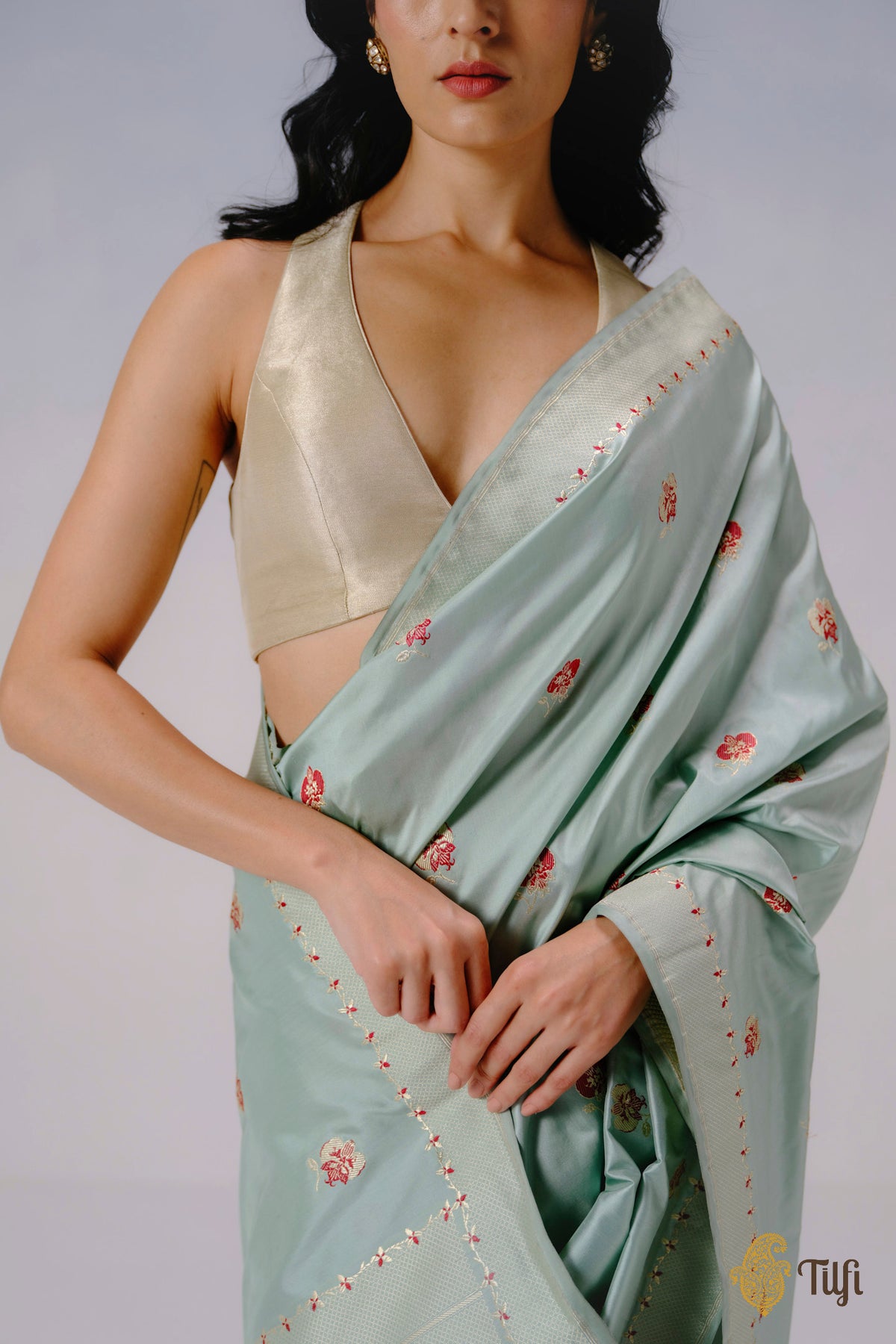 'Laelia' Pastel Green Pure Katan Silk Banarasi Handloom Saree