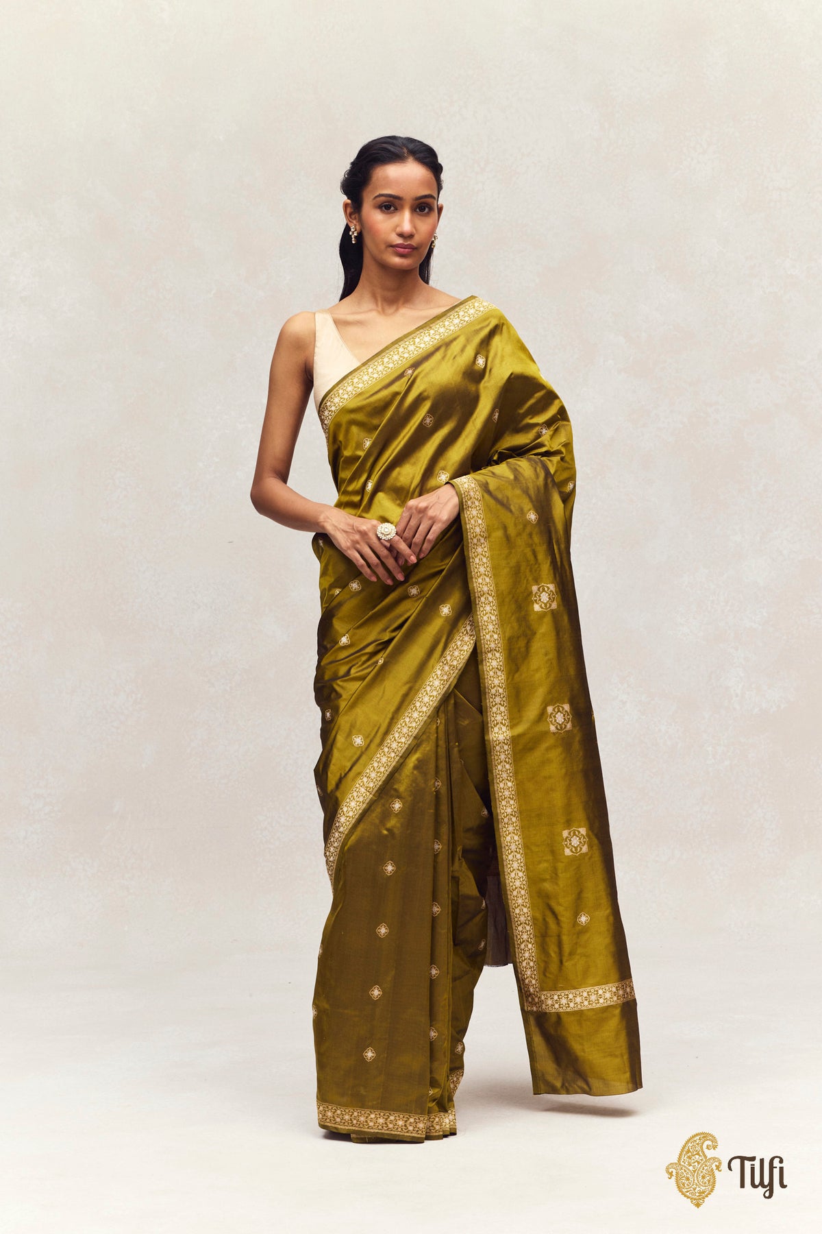 'Alaka' Mehendi Green Pure Katan Silk Banarasi Handloom Saree