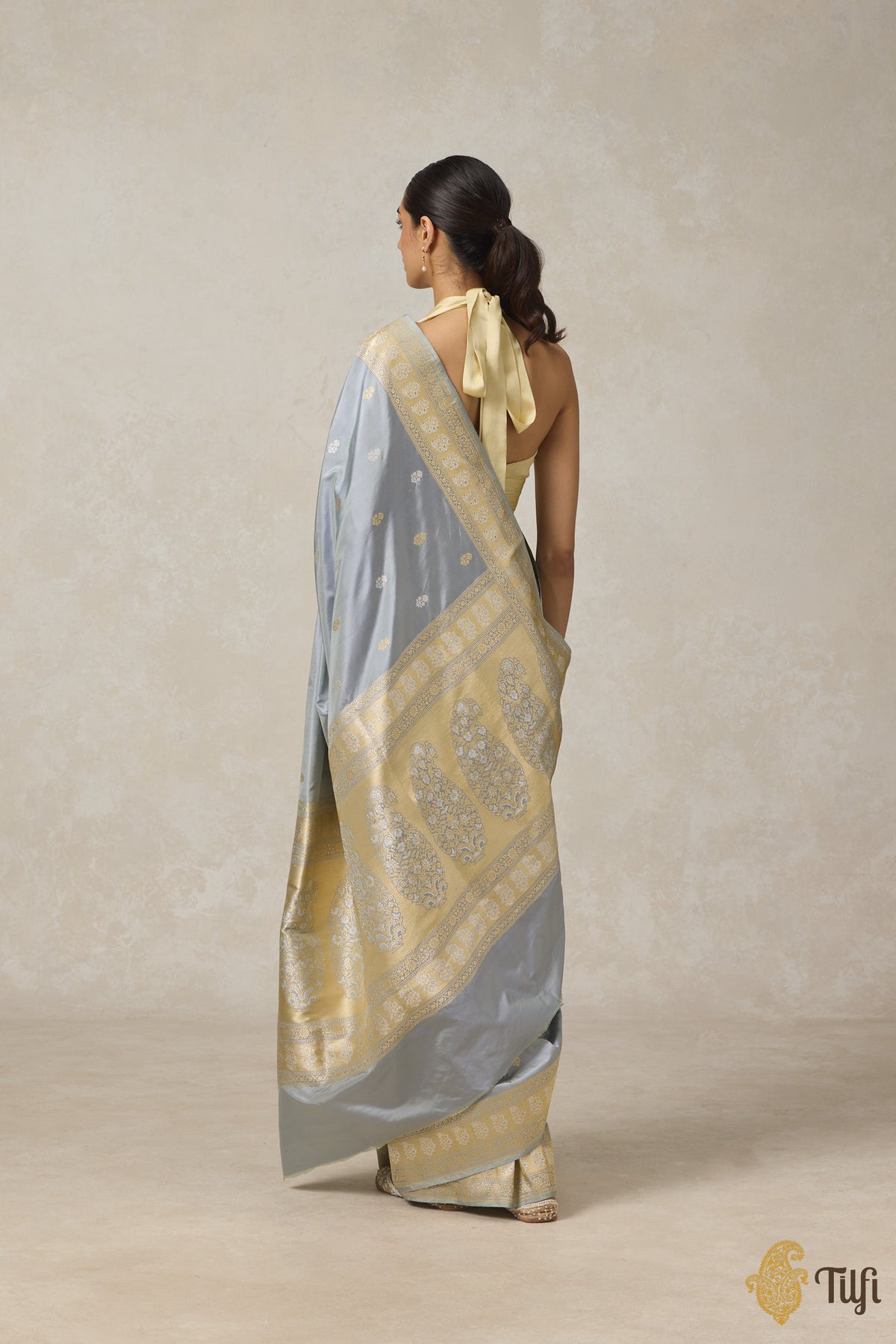 Grey Pure Katan Silk Banarasi Handloom Saree