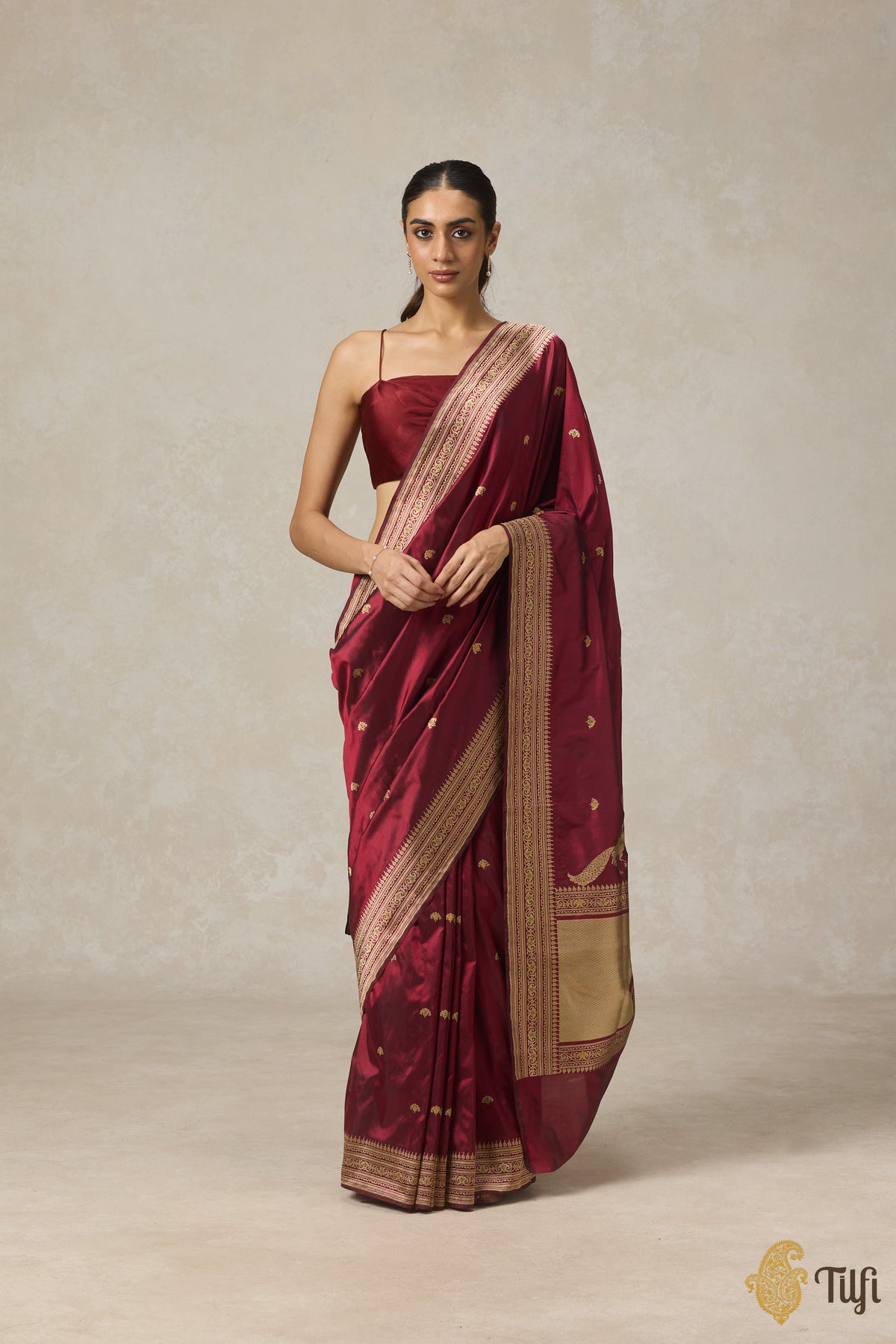 Pre-Order: Black-Maroon Pure Katan Silk Banarasi Handloom Saree